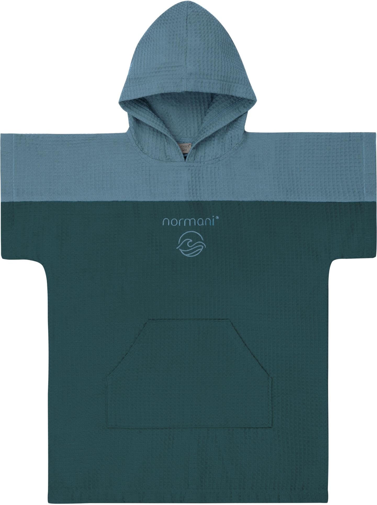 normani Kinder Badeponcho aus Waffelpique 100% Bambusviskose - Handtuch-Poncho mit Kapuze leicht und kompakt - Surfer Poncho in Europa hergestellt