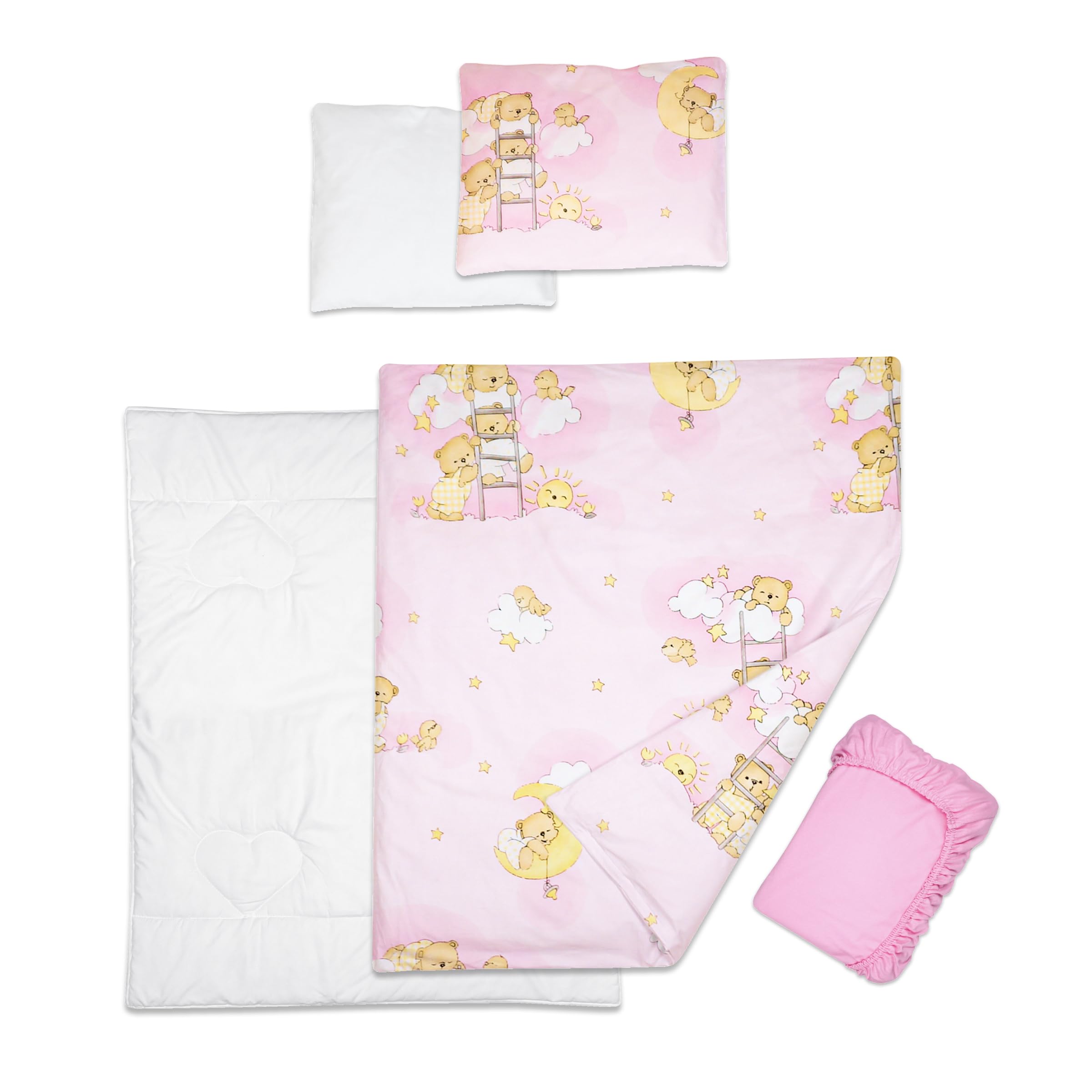 Baby Comfort 5 Piece Toddler Bedding Duvet Pillow with Covers & Jersey Sheet fits 90x55cm Bedside Crib 12M+ (Ladders Pink) โ image 1