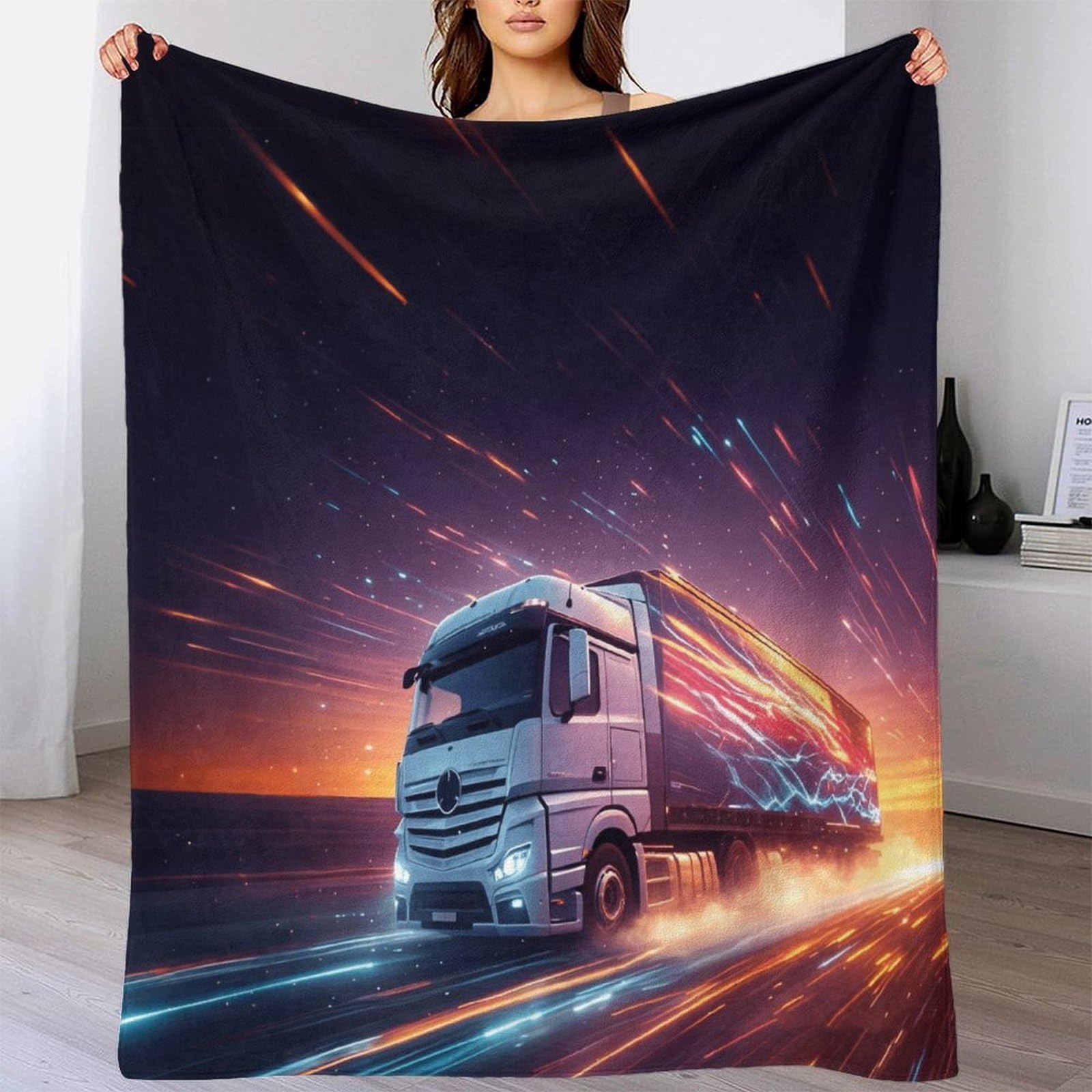 Lililaobiao Fast Moving Truck Sherpa Fleece Throw Blanket - Fluffy Flannel Solid Blankets 40X50inch(100X130cm) For Bed & Couch Portable Camping Lorry Blanket Lightweight Warmth On-The-Go