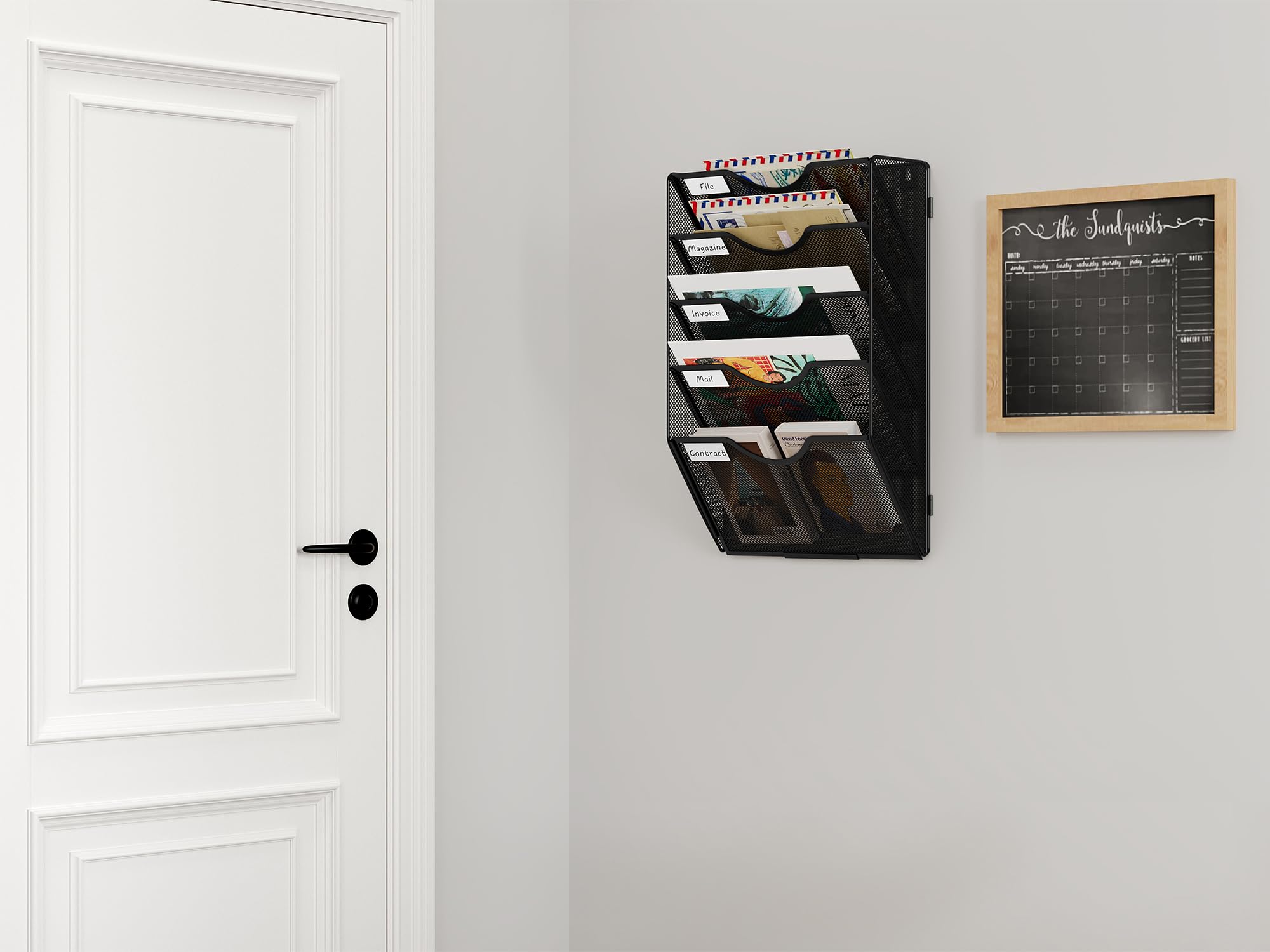 EasyPAG 5 Compartimento Metal Montar A4 Soporte Documentos Pared Oficina Archivador de Pared Organizador Revistas Correo Pared Almacenamiento Archivos Revistero,Negro