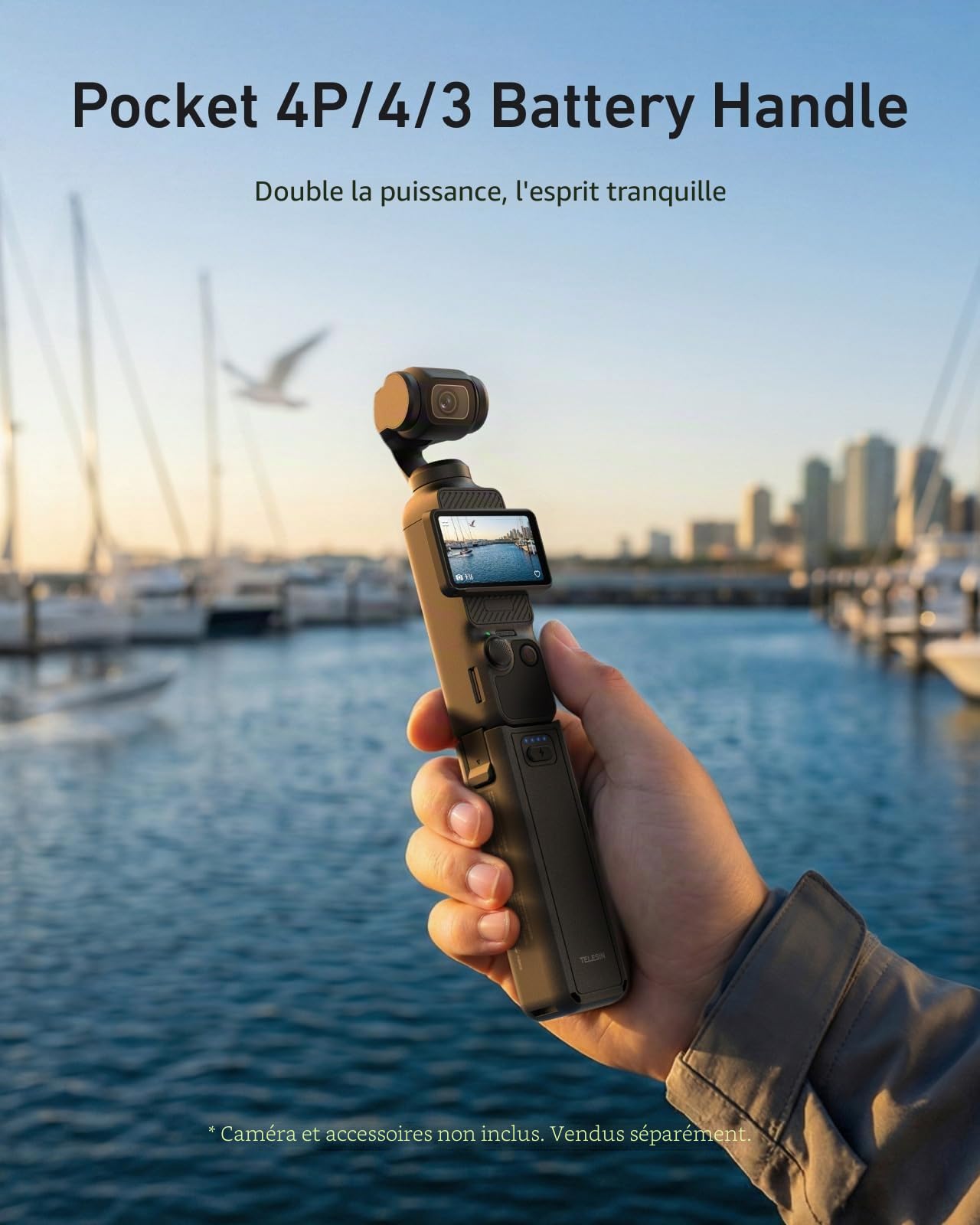 TELESIN Poignée Batterie pour DJI Osmo Pocket 4P/4/3, 5000mAh Power Grip avec Trépied, autonomie 1,3×, Charge Pendant Enregistrement, poignée vlog & trépied Portable pour Voyage et Tournage extérieur