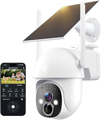 2K Solar Security Cameras Wireless Outdoor, 360° View Outdoor Camera for Home Security with Color Night Vision, Battery Powered, AI PIR Detection,
