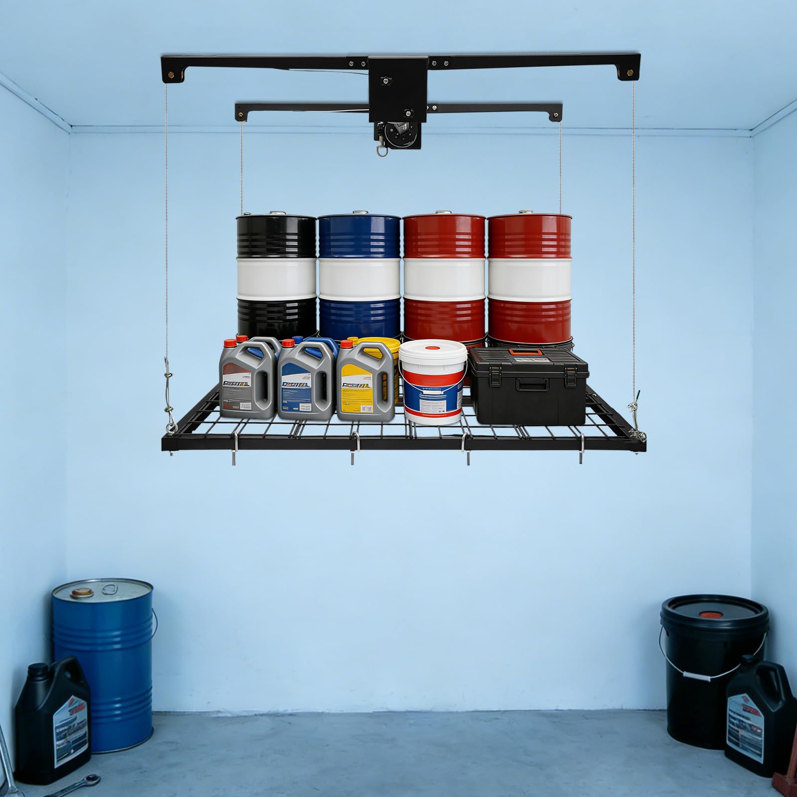Ascensore per garage in acciaio al carbonio, regolabile con manovella, portata 136 kg, altezza di sollevamento: 200 cm, organizer salvaspazio per garage, facile installazione (A)