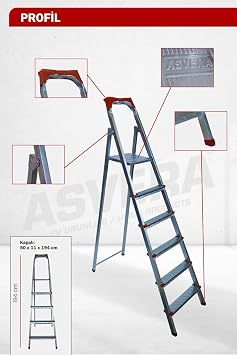 Asvera 5+1 (6 Basamaklı) Ev Tipi Katlanabilir Profil Merdiven - Sağlam Çelik Boya Merdiveni
