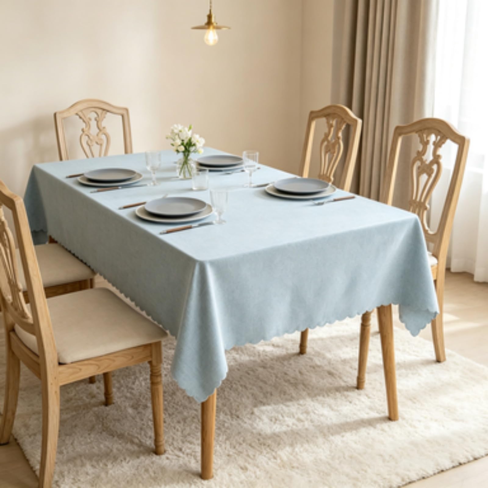 RCYONGQ Table Cover Wipe Clean Tablecloth Water Resistant, Wipeable Decorative Tablecloths Durable Scratch Resistant, Washable For Coffee Kitchen Small Tabletop Decoration(Light blue,140x220cm)