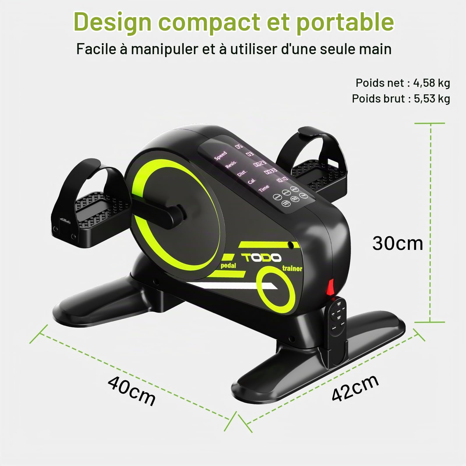 TODO Mini Vélo d'appartement Électrique avec 12 Niveaux de Vitesse, 6 Résistance Réglable Pedalier D'Appartement, Appareil pour les Jambes avec Moniteur LCD et Sangle Pied, Mode Auto & Manuel