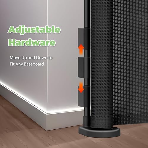 Miniatura 7 de Puerta retráctil reforzada de 96 pulgadas de ancho con varillas de apoyo, puerta retráctil extra larga para perros, puertas exteriores para