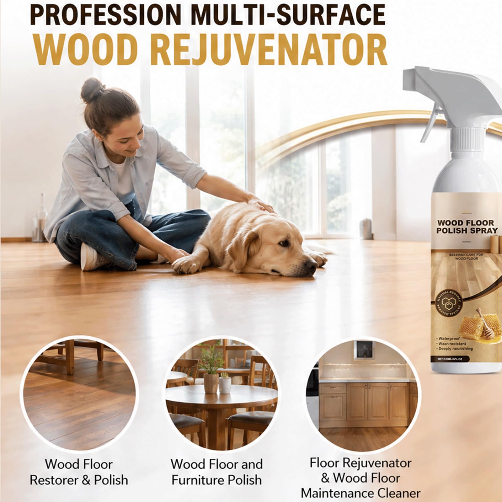 Limpiador de pulido restaurador de pisos de madera de cera de abejas natural-Secado rápido, sin pulido de lijado, restaura rápidamente el brillo natural, (5 piezas)