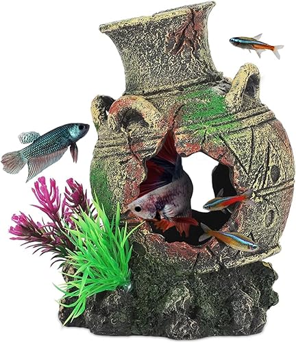 UNEAK - Jarra para decoración de acuario jarrón decoración de pecera hundida adorno de paisajismo rocas de agua salada agua dulce peces pequeños y