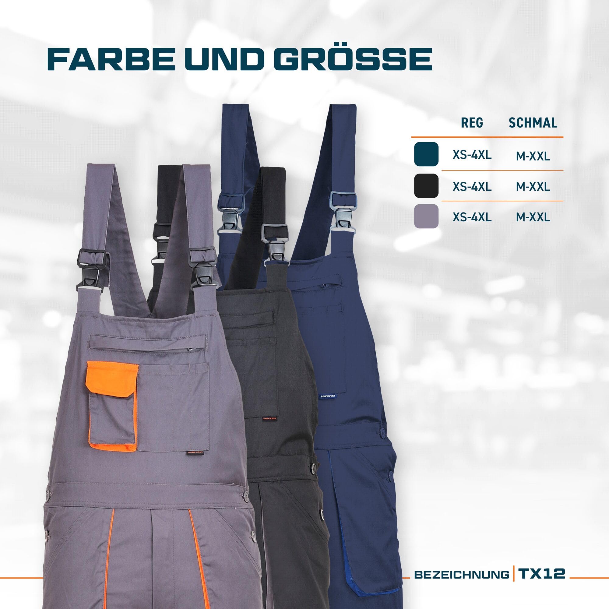 Portwest TX12 Herren Texo Kontrast Latzhose Arbeitslatzhose