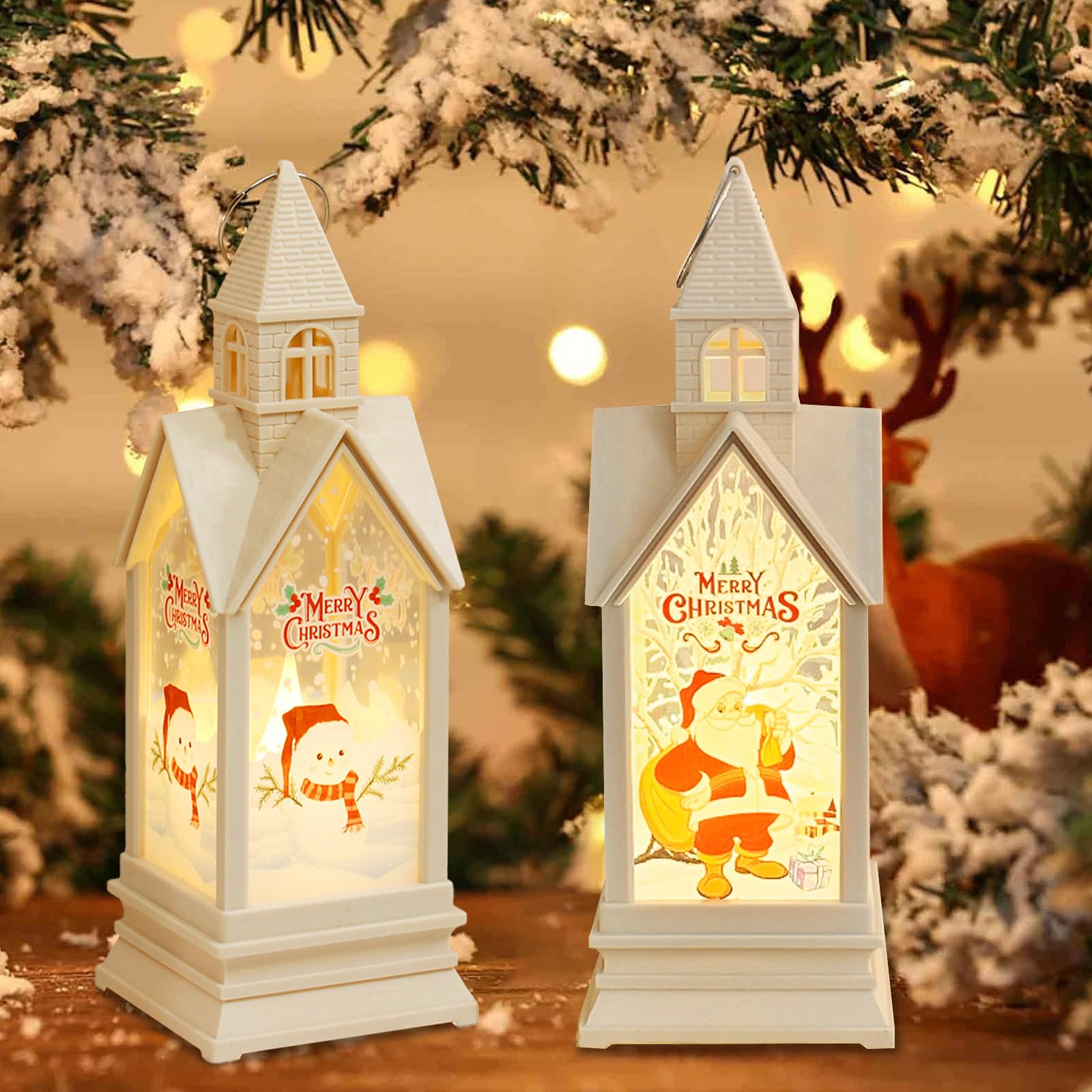 Led Linterna de Vela Navideña,2 Piezas Farolillos Decorativos de Navidad con Luz Led Blanca CáLida,Linterna Dde Navidad,Faroles Navideños Colgante Decoración,Farolillo de Navidad Led