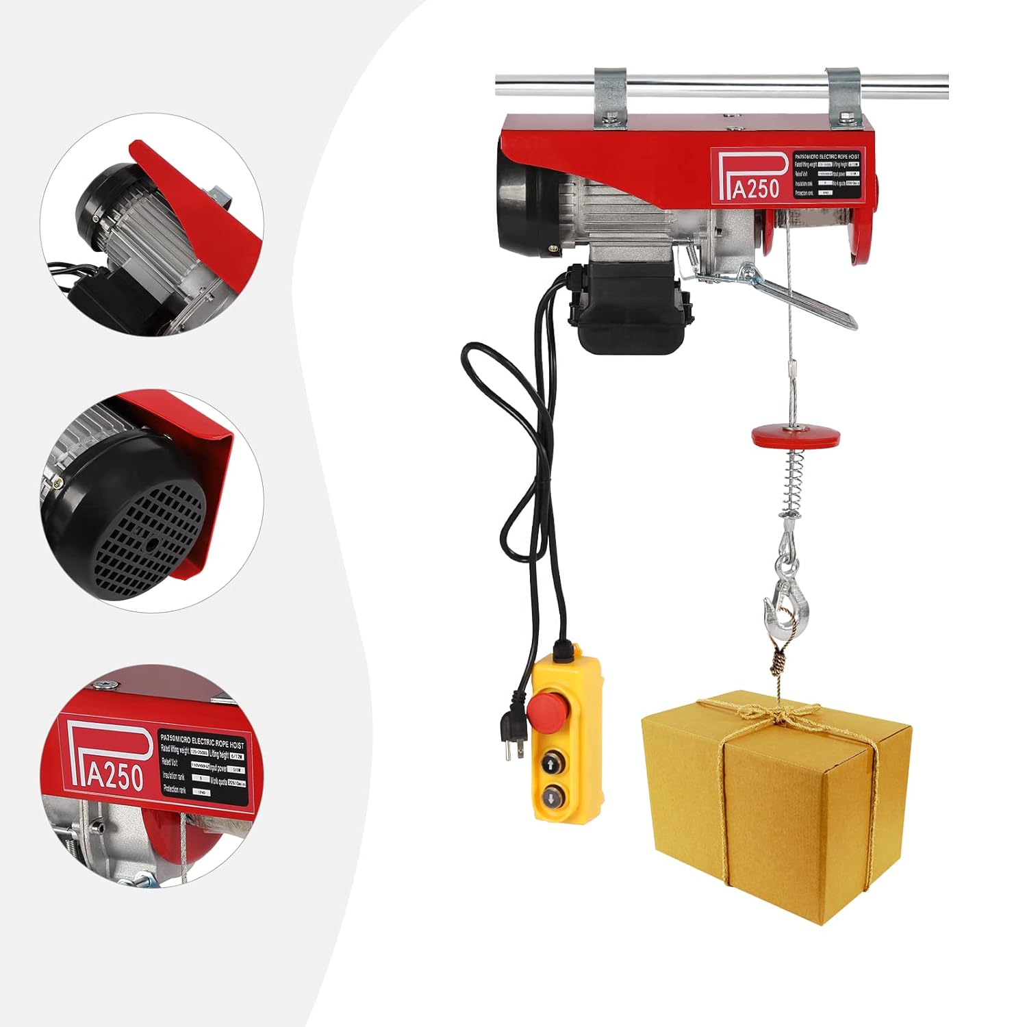 PA250 Electric Hoist Winch Hoist Crane, 510W 250Kg Overhead Lifting Straps Crane Remote Control Kit 550lbs