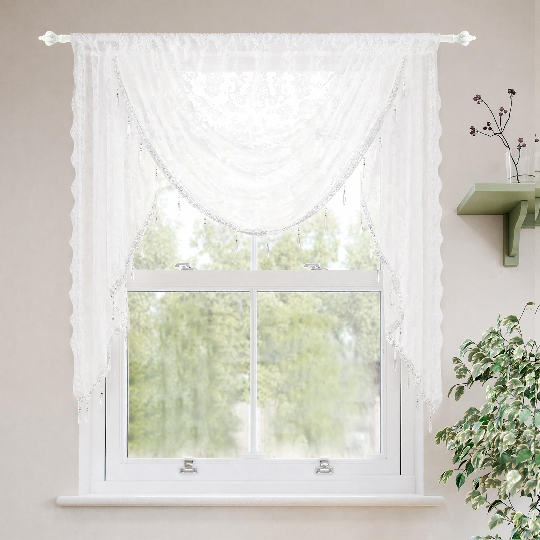 Molaxhome White Lace Window Valance Curtains Swag Victorian Gothic Style
