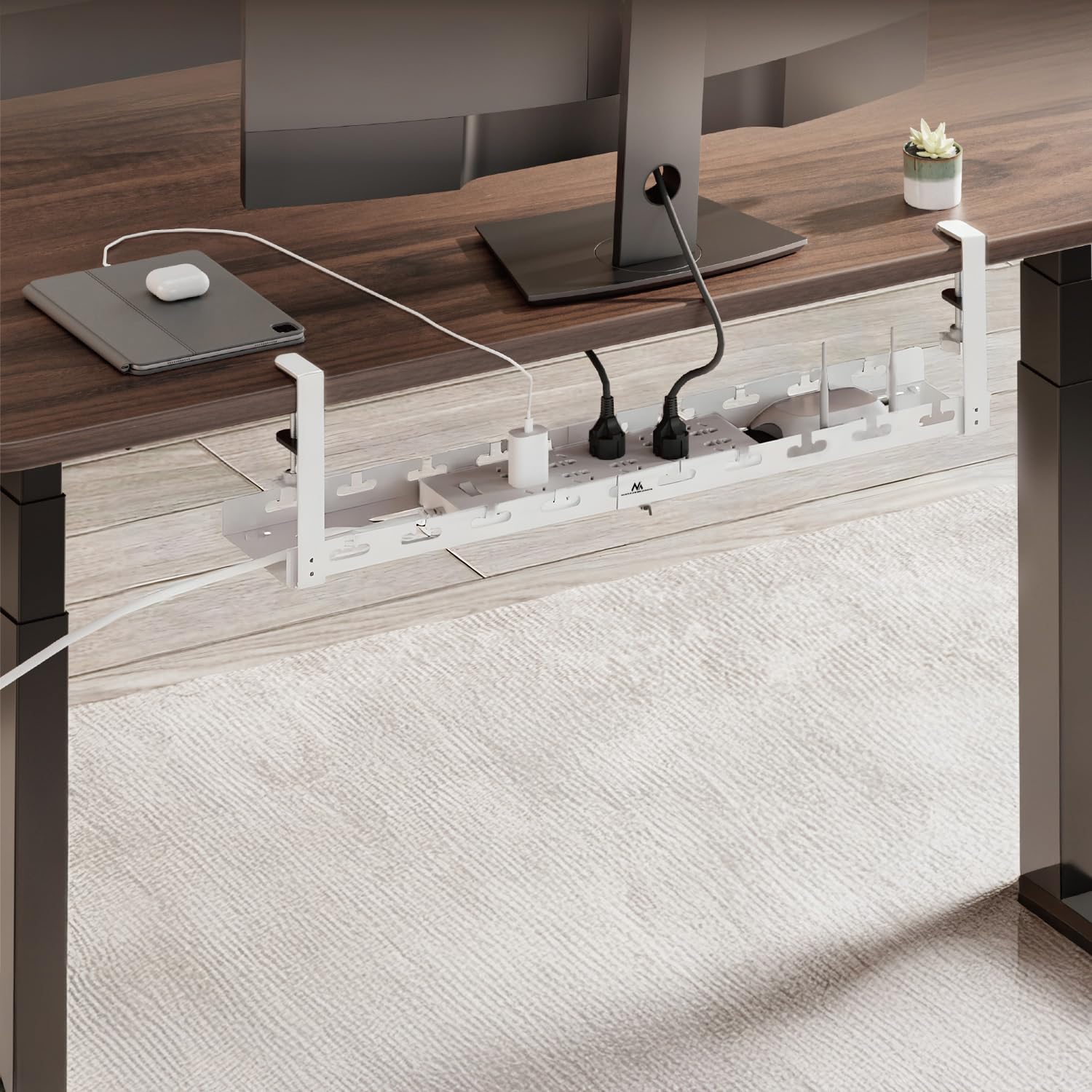 Maclean Adjustable Under-Desk Cable Holder Organizer, White, 1 level/length: 433-728 mm - Image 3