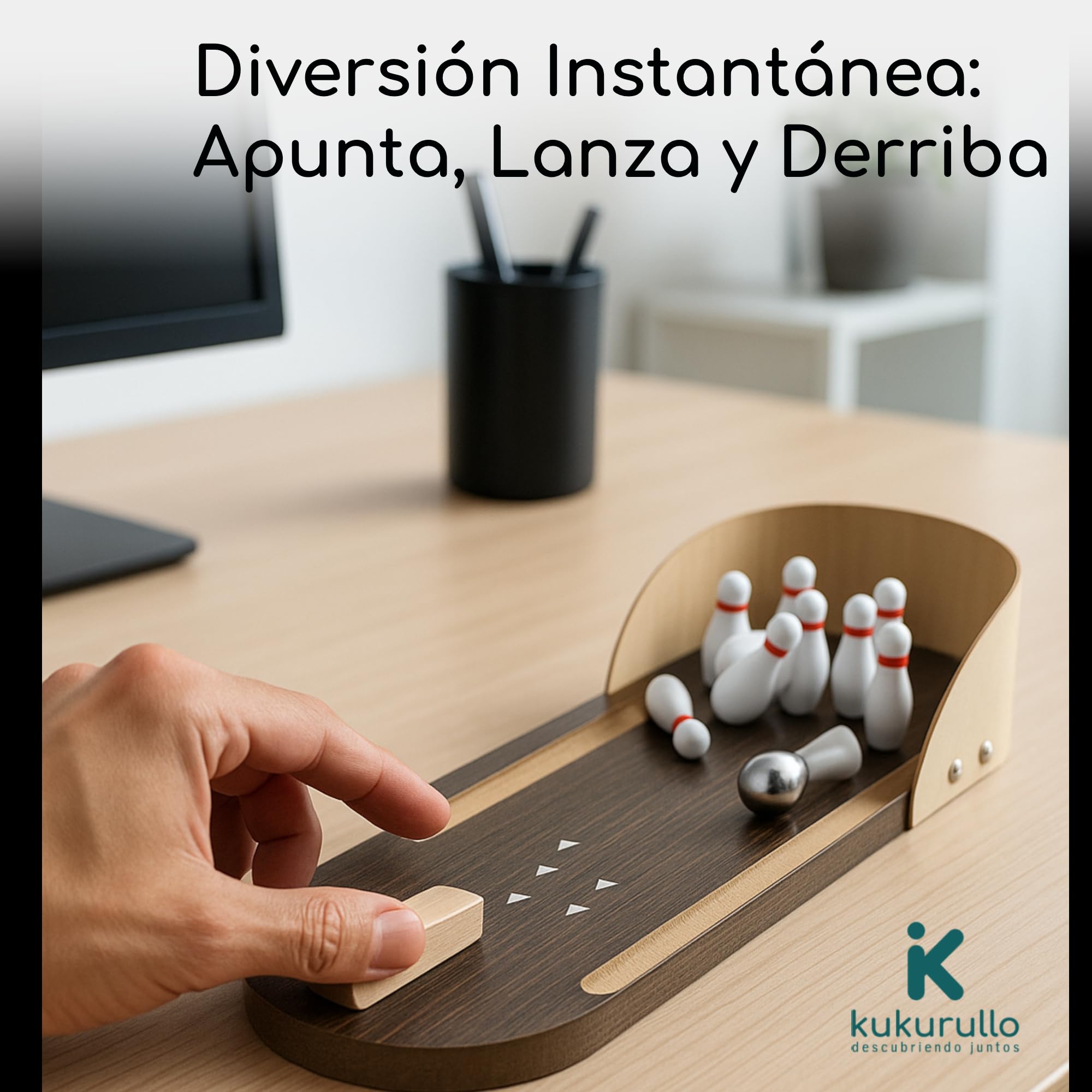 Juego De Bolos Infantil Mini Bolera De Madera - 10 Bolos, Bola De Acero Y Rampa, Perfecto Para Escritorio O Decoración