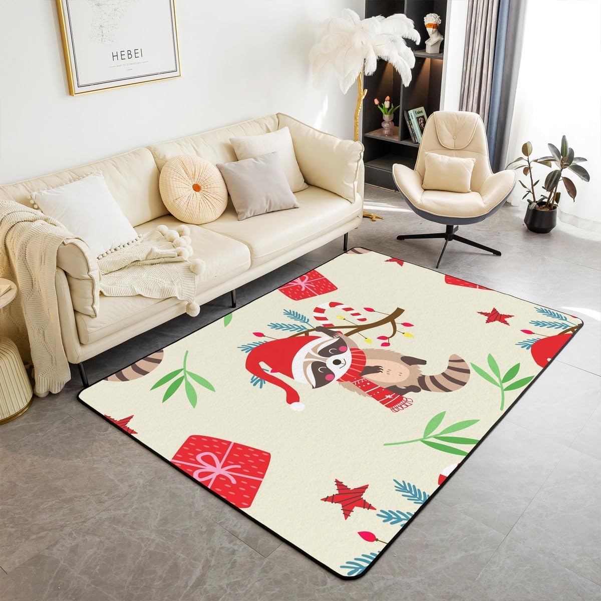 Erosebridal Cartoon Xmas Eve Carpet 3x5, Merry Christmas House Area Rug, Xmas Cane Winter Ornament Indoor Floor Mat, Snowflake Warm Lights Living Room Rugs for Dining Room Under Table for Kids Boys