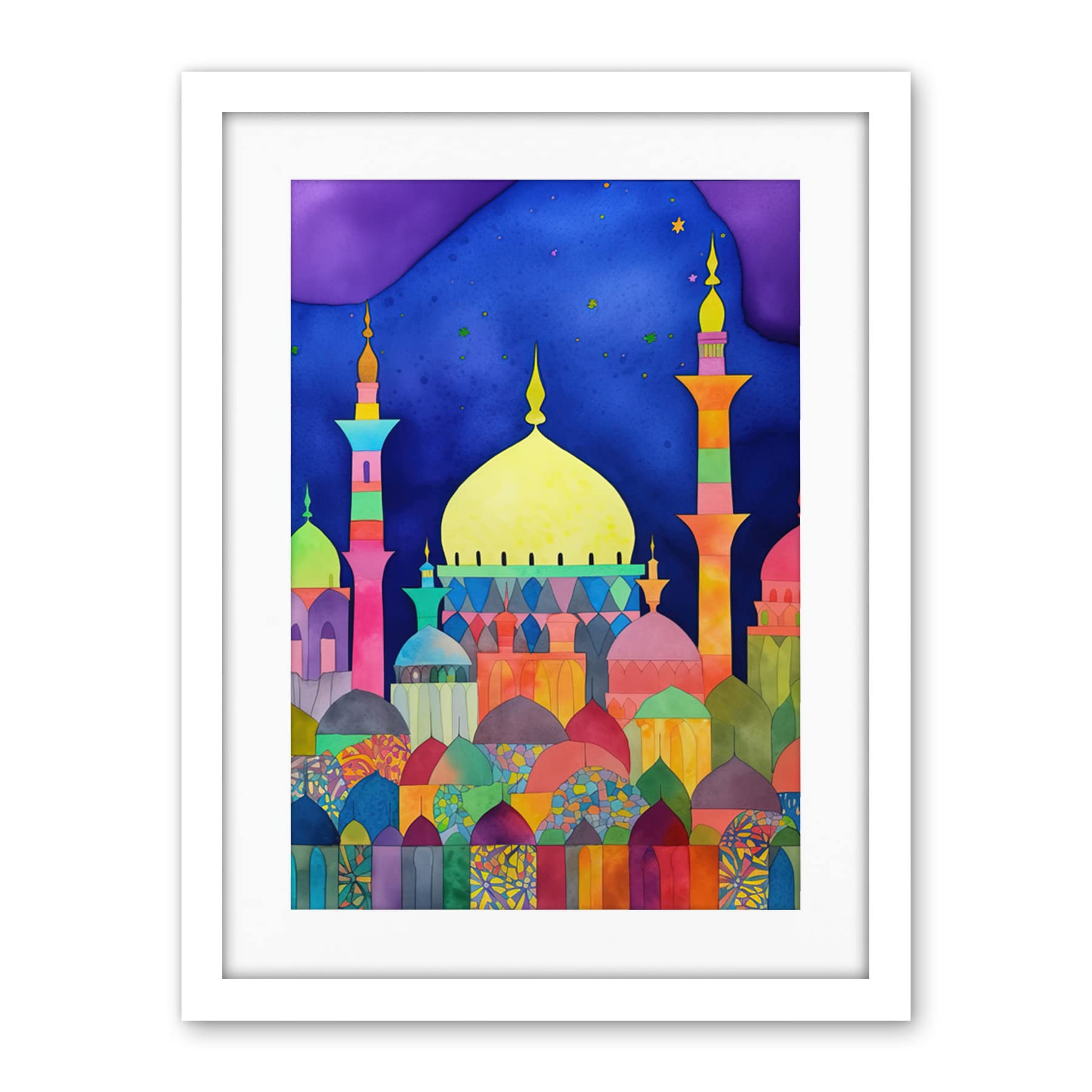 Artery8 Mosque Cityscape Islam Folk Art Artwork Framed Wall Art Print 18X24 Inch