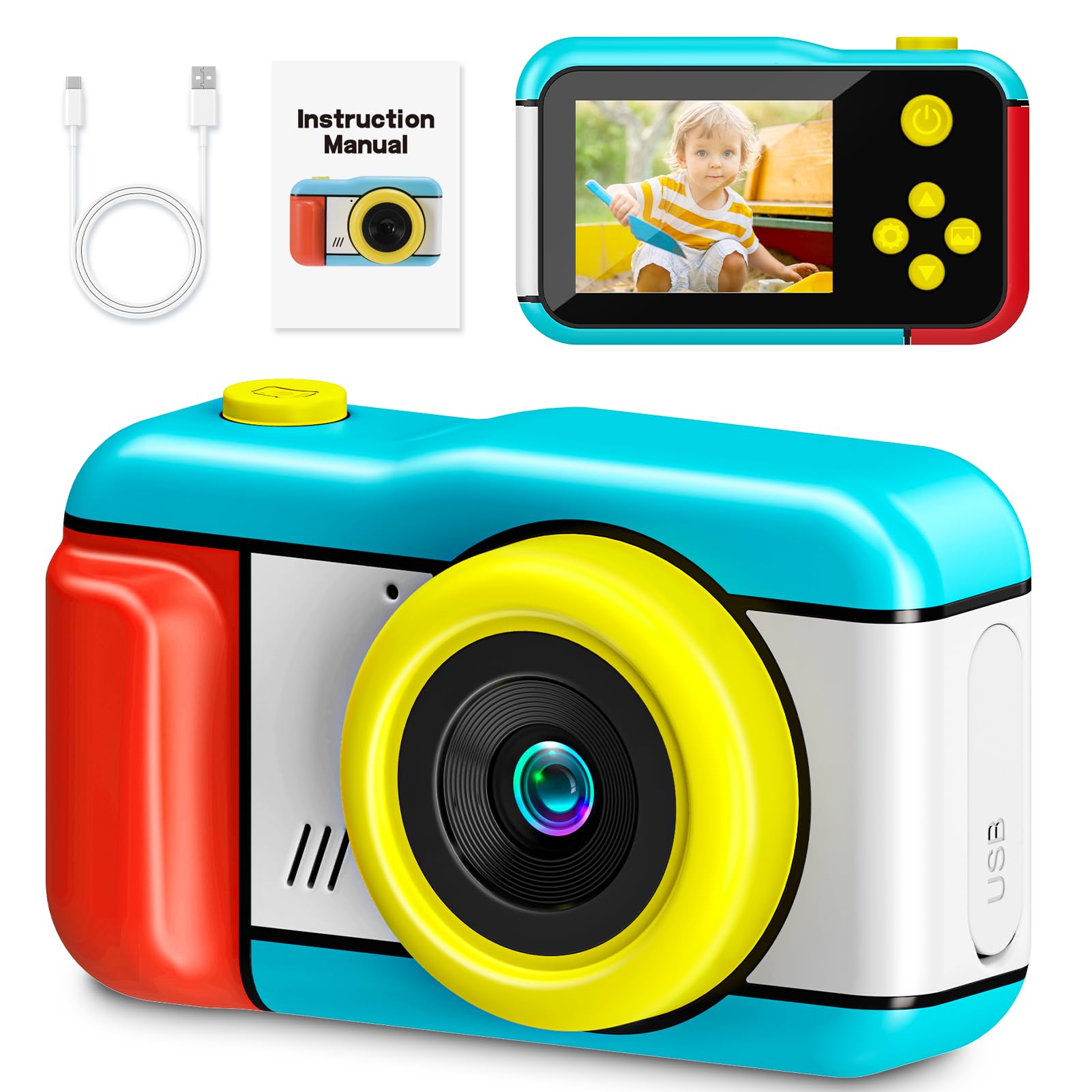 Dancial Kids Camera for 3-12 Year Old Girls Boys,2.4 Inch 1080P Kids Digital Camera Christmas Birthday Gift,Kids Toys for Children Age 3 4 5 6 7 8 9 10,Toddler Video Camera with 32GB Card for Travel