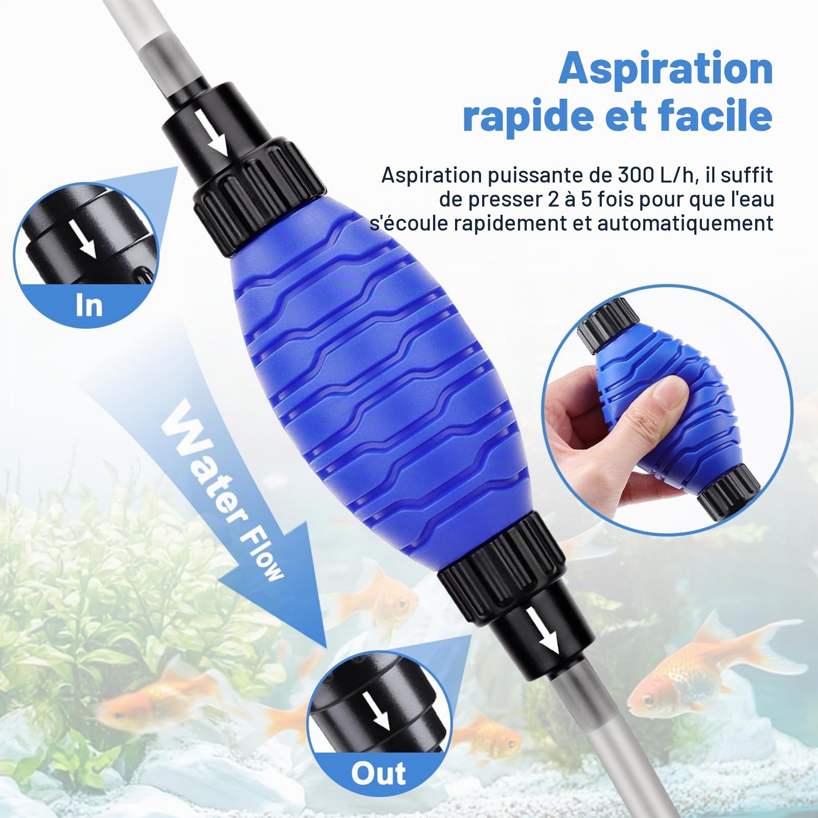 fishkeeper Aquarium Changer l'eau, Filtre de Sable de Nettoyage d'aquarium, réservoir de Poissons Kit de Nettoyage de Gravier d'aquarium avec débit d'eau réglable pour Le Nettoyage du Sable