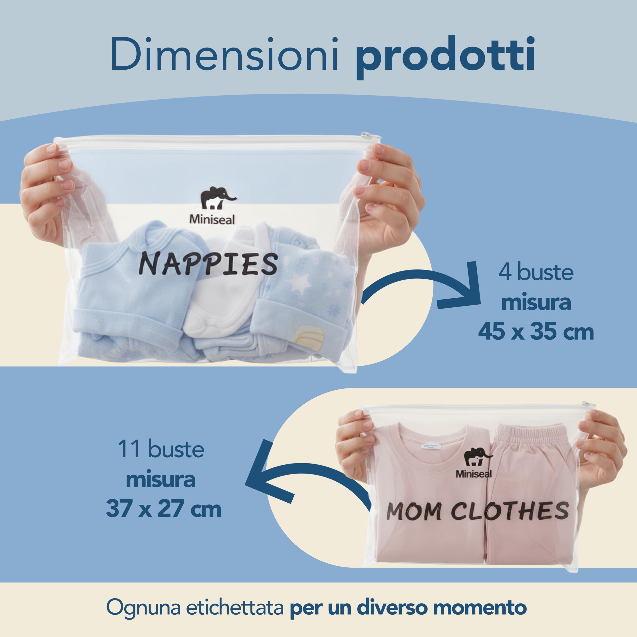 Bustine Corredino Neonato Ospedale Set 15 Pezzi Impermeabile Chiusura Zip