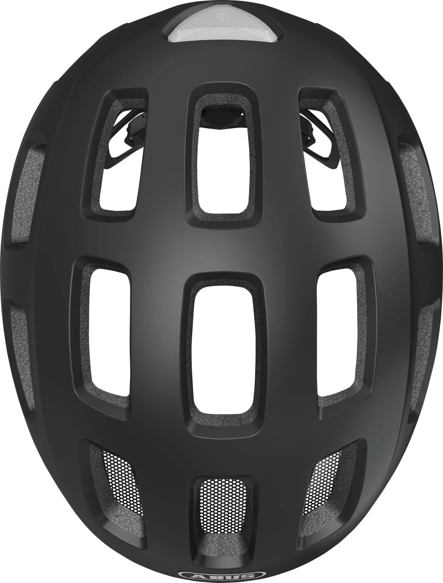 ABUS Kask Rowerowy Youn-I 2.0, Czarny Mat, Rozmiar M | Kask miejski z tylnym światłem LED, konstrukcja In-Mold, siatka ochronna, otwór na warkocz