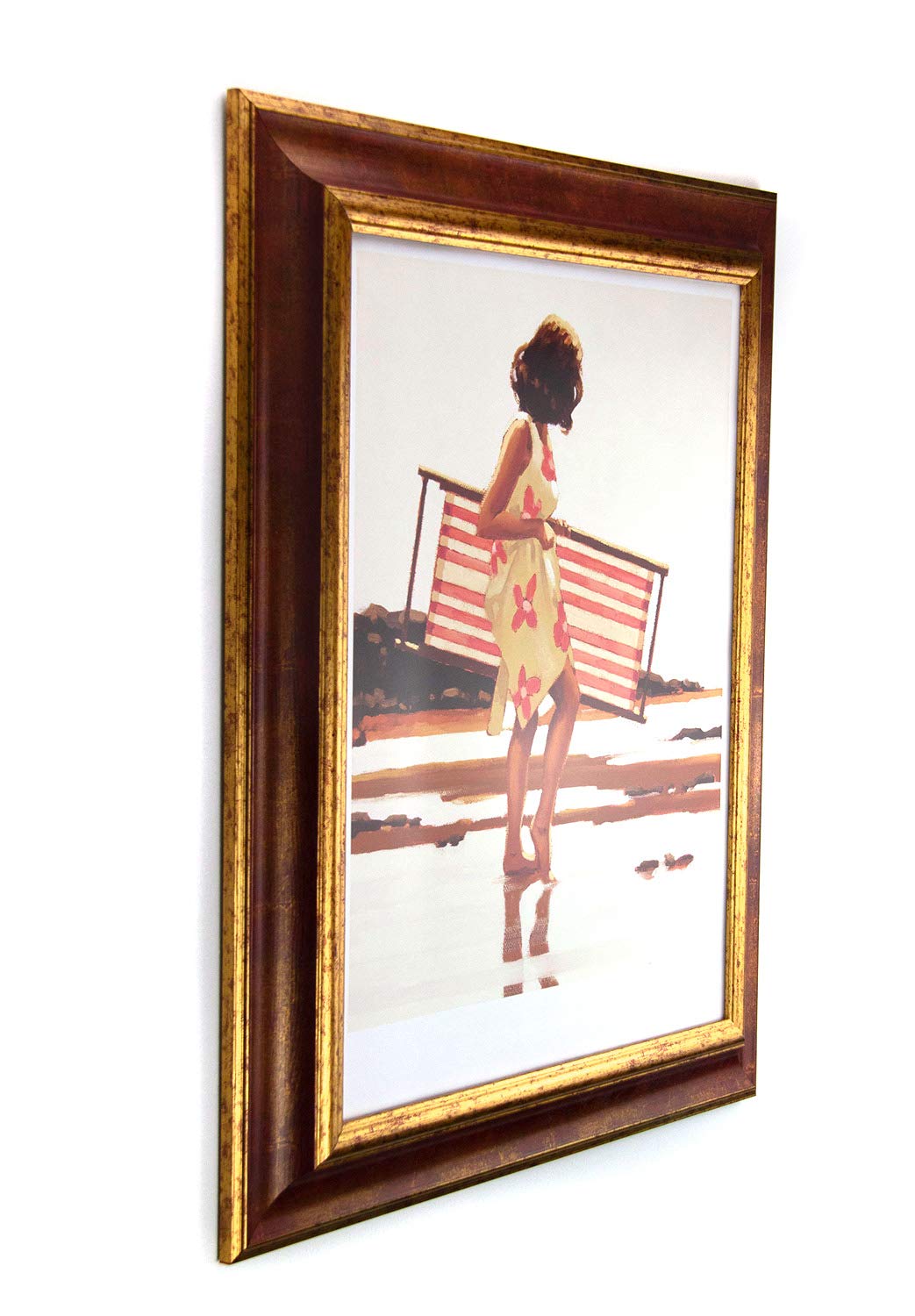 BIRAPA Vienna Bilderrahmen 60x80 cm - Vintage Rahmen in Rot Gold, Holzrahmen Mit Zierleiste Innen und Außen, Fotorahmen