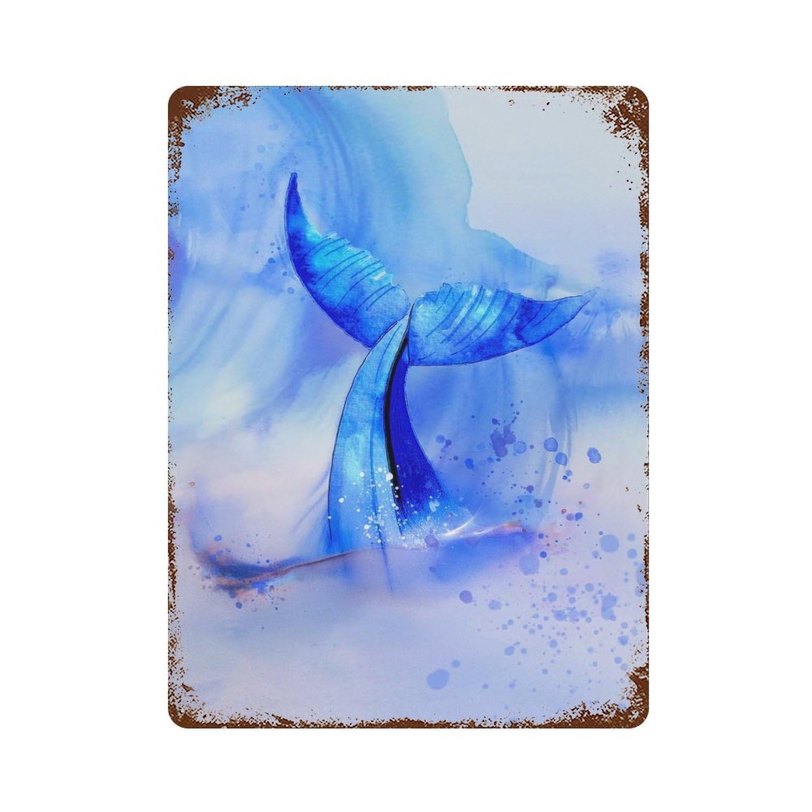 Whale Tail Watercolor Distressed Metal Wall Sign 15.7"x11.8", Ideal for Garage, Bar And Workshop Decor