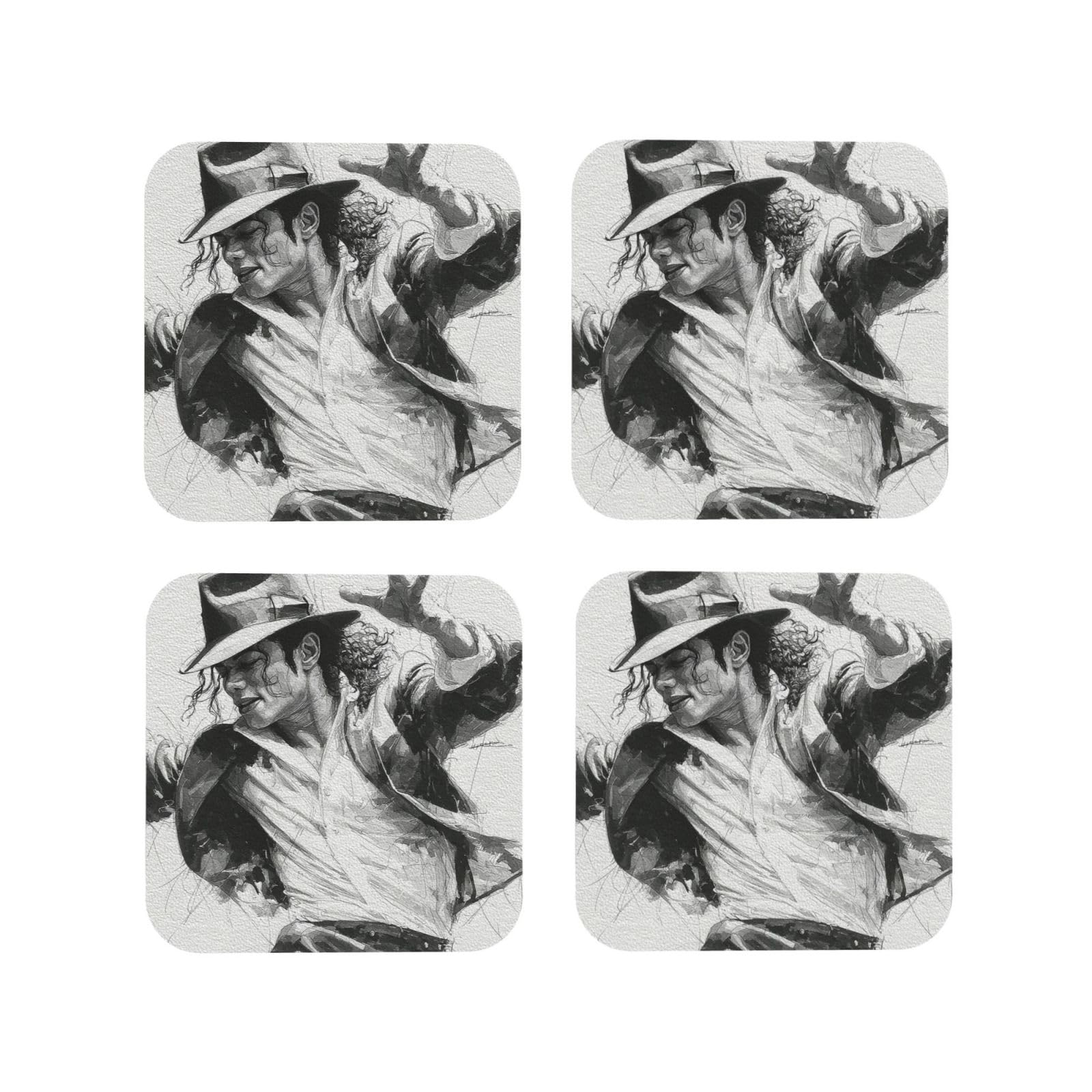 Coasters Set of 4 Round Leather Coaster Quick-Dry Drink Michael Jackson Coasters for Desk Absorbent Mugs Pads Tabletop Protection Pad Heat Resistant Coffee Cup Mat for Kitchen Bar