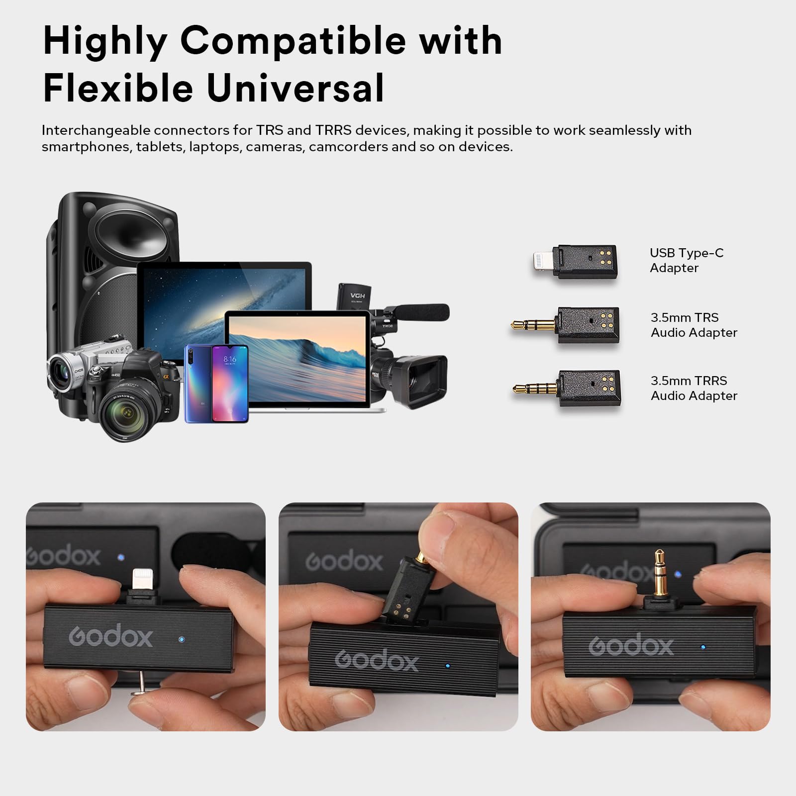 GODOX MoveLink Mini LT Kit2 Sistema di microfono wireless, portata 100 m, 6H Batteria Lavalier Mic con custodia di ricarica portatile per fotocamere iPhone/DSLR Vlogging, TikTok, Interviste