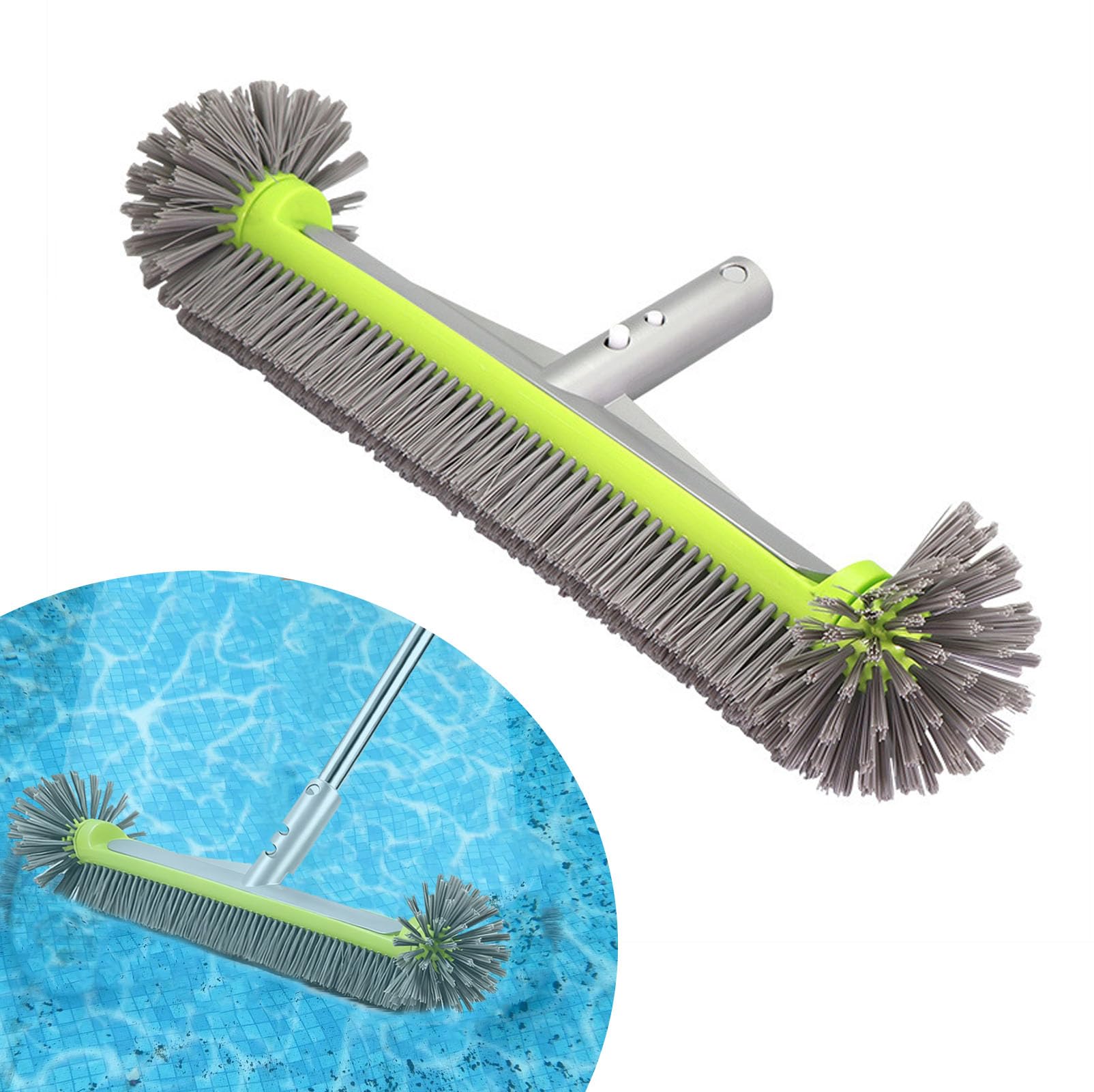 17.5" / 45cm Aluminum Foil Pool Brush with Curved Ends & Premium Strong Bristle, Heavy Duty Durable Swimming Pool Maintenance Brush Head, Algae Cleaner for Wall & Tile Scrubbing(No Telescopic Pole)