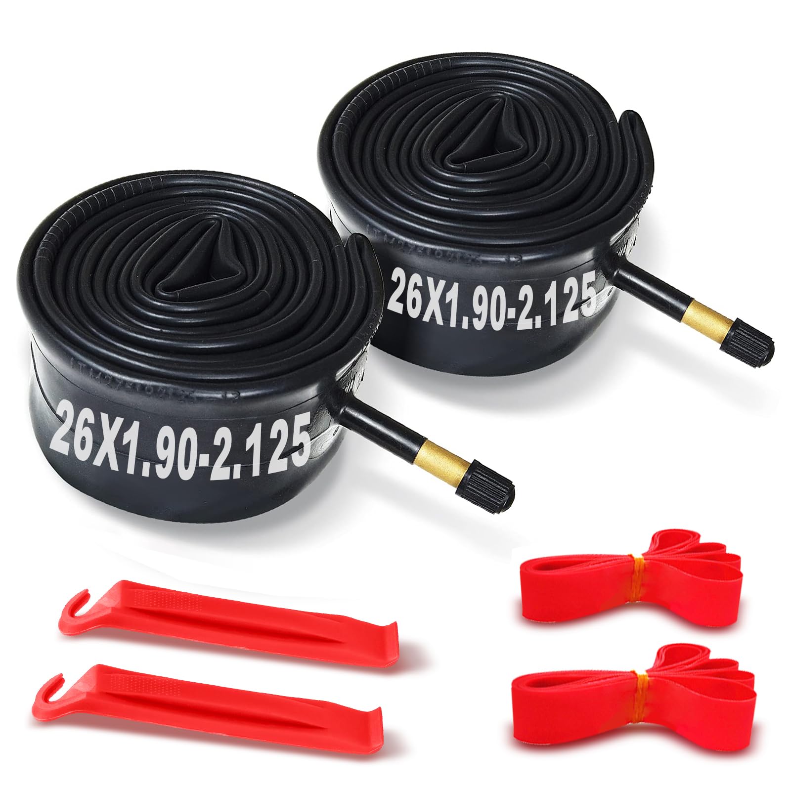 Bike Inner Tube16''20''24''26''29'' Bicycle Tube, with Rim Strips&Levers - Schrader Valve - 2 Packs (26x1.9/2.125)