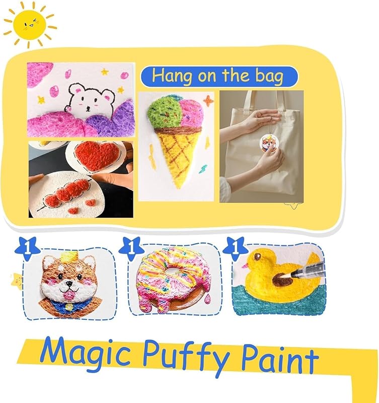 WIKOGDFE 3D Puffy Paint szivacs vászon 12 színű filccel DIY kreatív rajzoláshoz