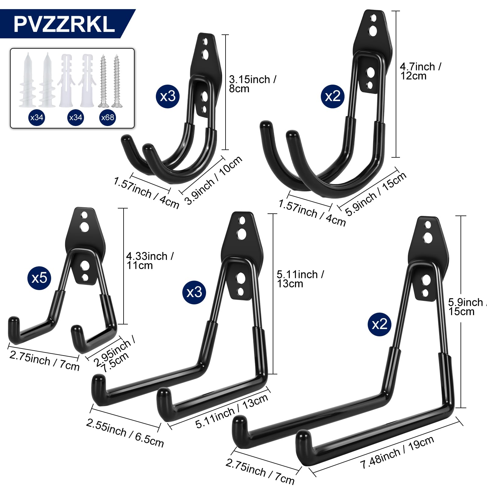PVZZRKL 18 Pack Garage Hooks, Anti-Slip Coating, Hooks for Hanging