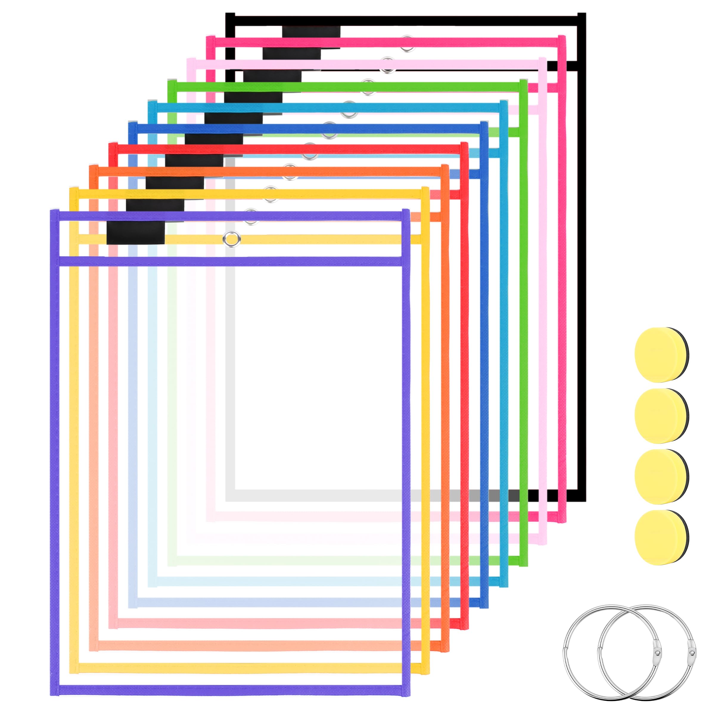 30-Pack Dry Erase Pocket Set, Reusable Erase Pocket File Folders, White Transparent Wipe Pockets for School, Office, and Home