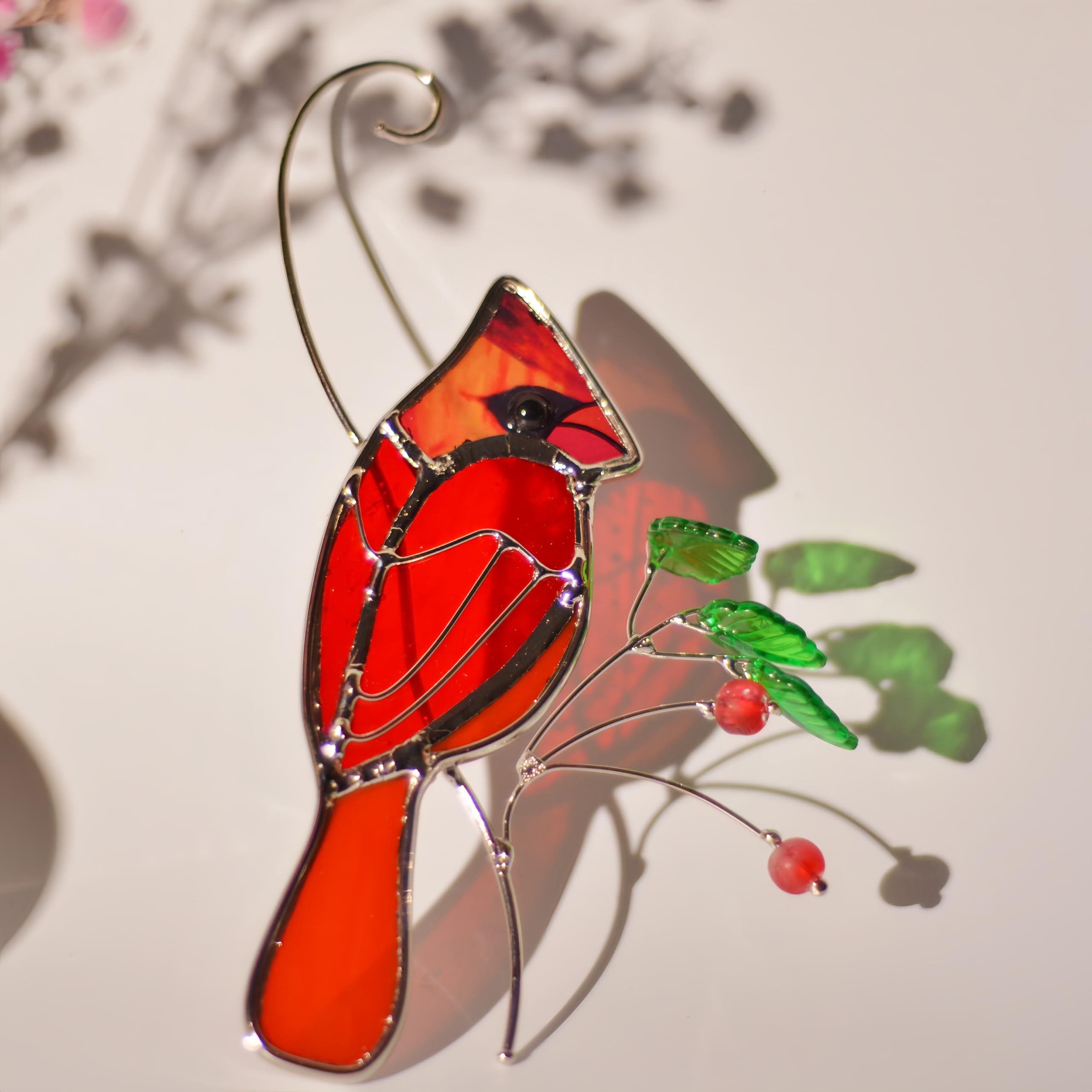 Cardinal Stained Glass Window Hanging, Suncatchers for Windows Birthday Gift for Mom Multicolor Stained Glass Suncatcher Window Panel Cardinal Window Hanging Personality Ornament Decoration (B)
