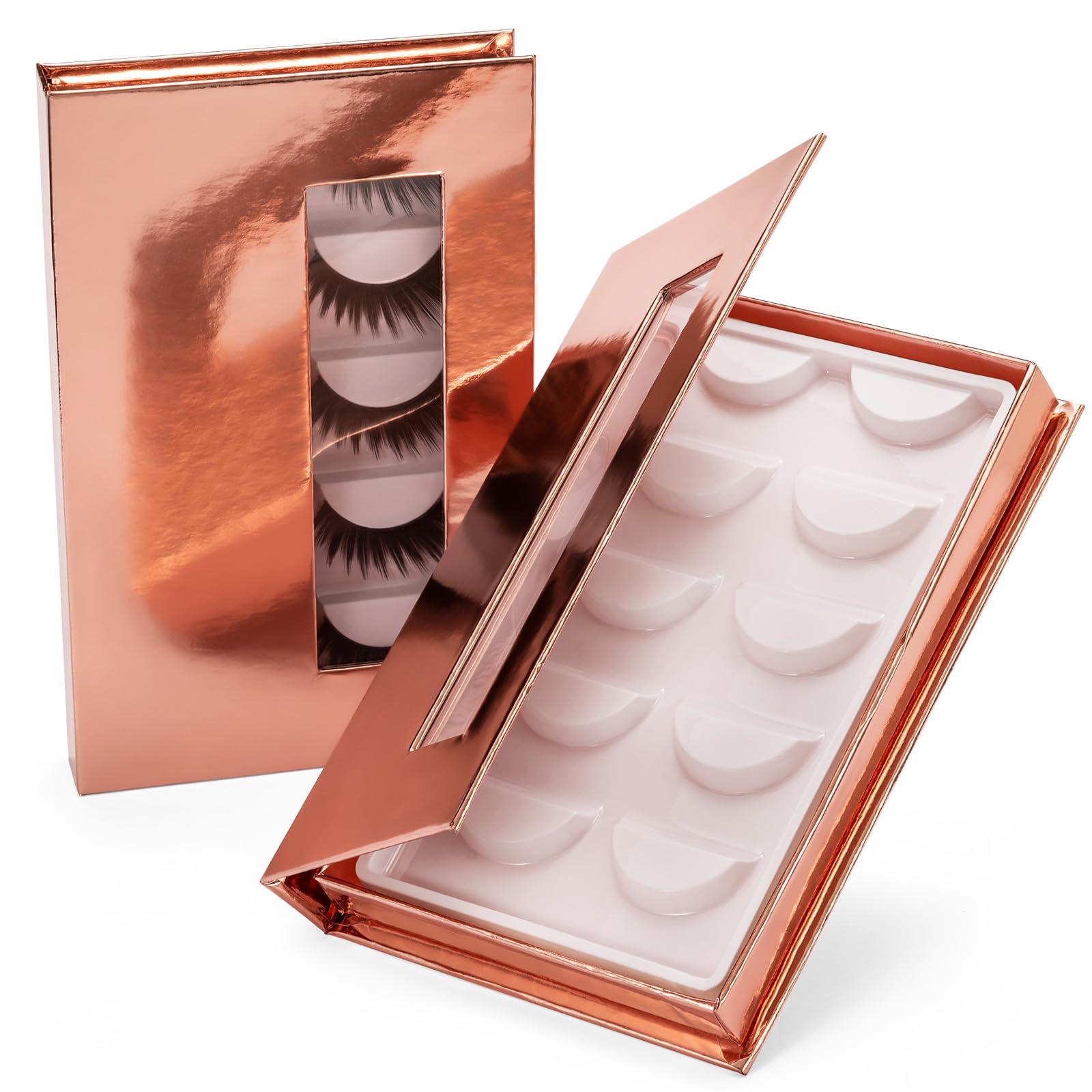 Noverlife 2 Packs 5 Pairs Eyelash Storage Book, Empty Rose Gold False Lash Storage Case Portable Eyelash Organizer Holder Case, Travel Fake Eyelashes Container Box Lash Display Case for Women Girls