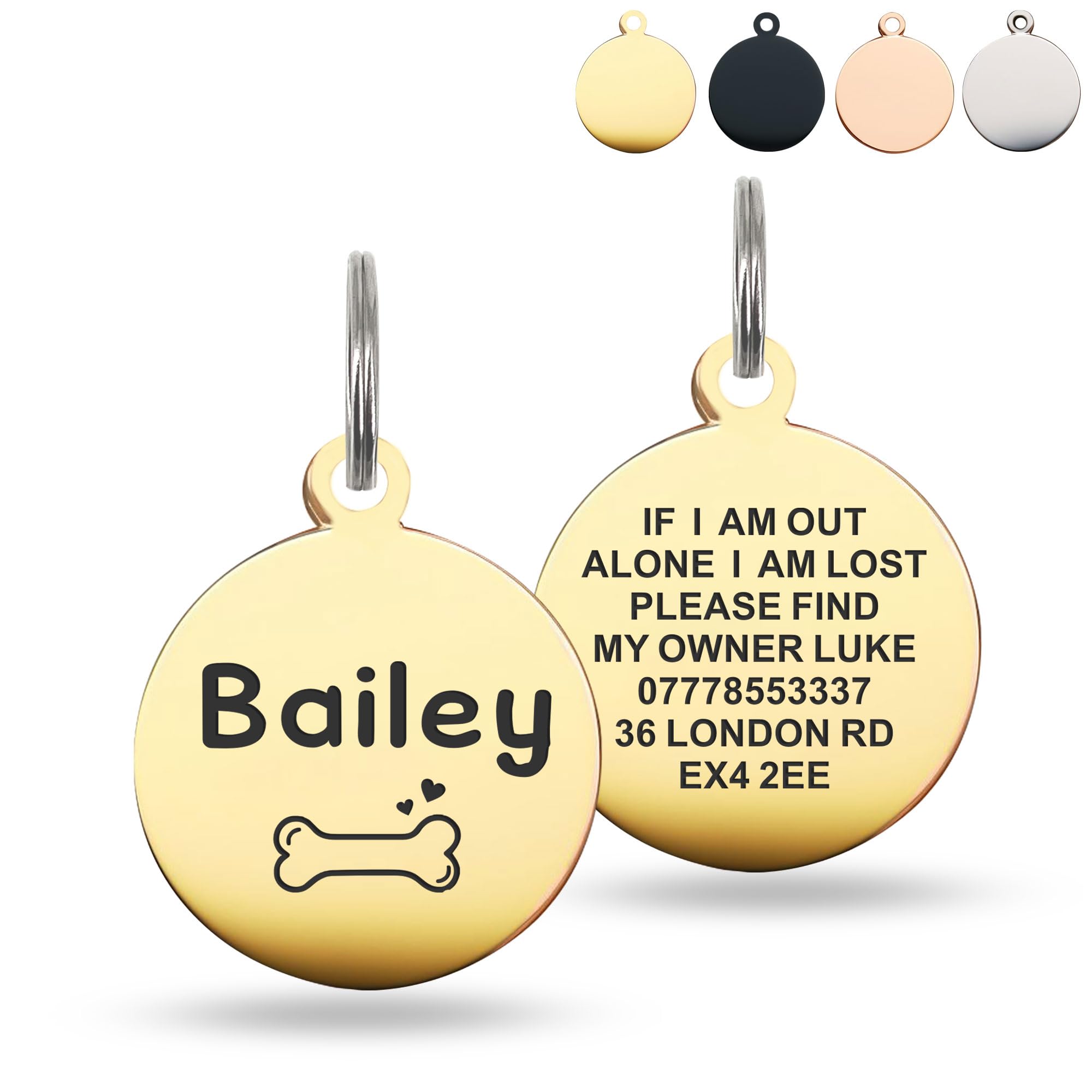 Deep Engraved Dog Tags for Pets UK Prime, Personalised Cat Dog Name ID Tags, Stainless Steel Pet Tag for Doggy Kitten Kitty Puppy, Scratch Resistant Tag (Gold Round, L) โ image 1