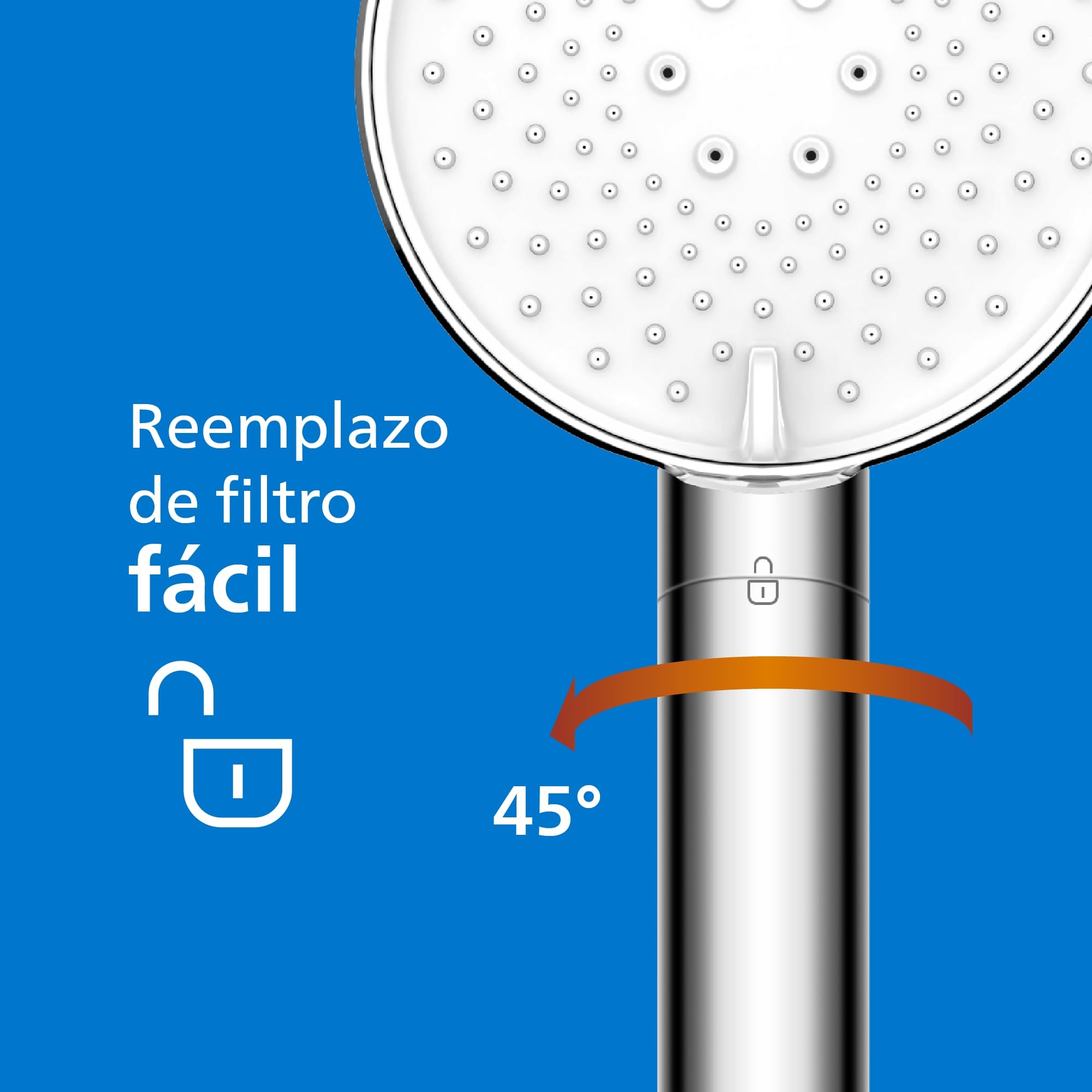 Philips Alcachofa de ducha con filtro, elimina eficazmente el cloro y otras partículas grandes, tres modos de pulverización, diseño de mejora de presión, capacidad de filtrado de 1 mes