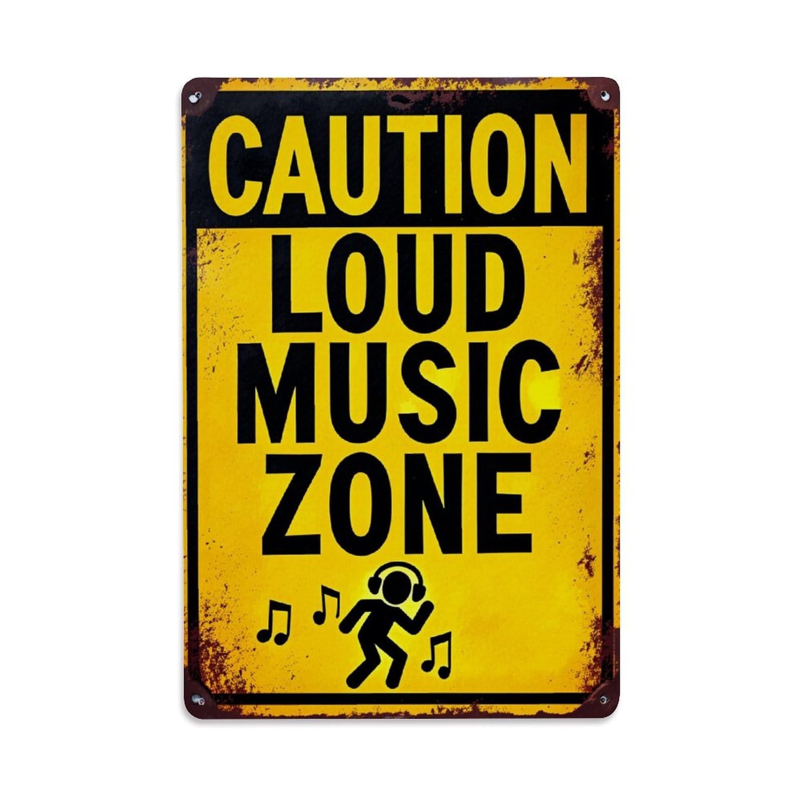 Enderetf Vintage Caution Loud Music Zone Sign Tin Sign Metal Poster, Home Bar Garage Man Cave Cafe Indoor & Outdoor Wall Decoration 8X12inches