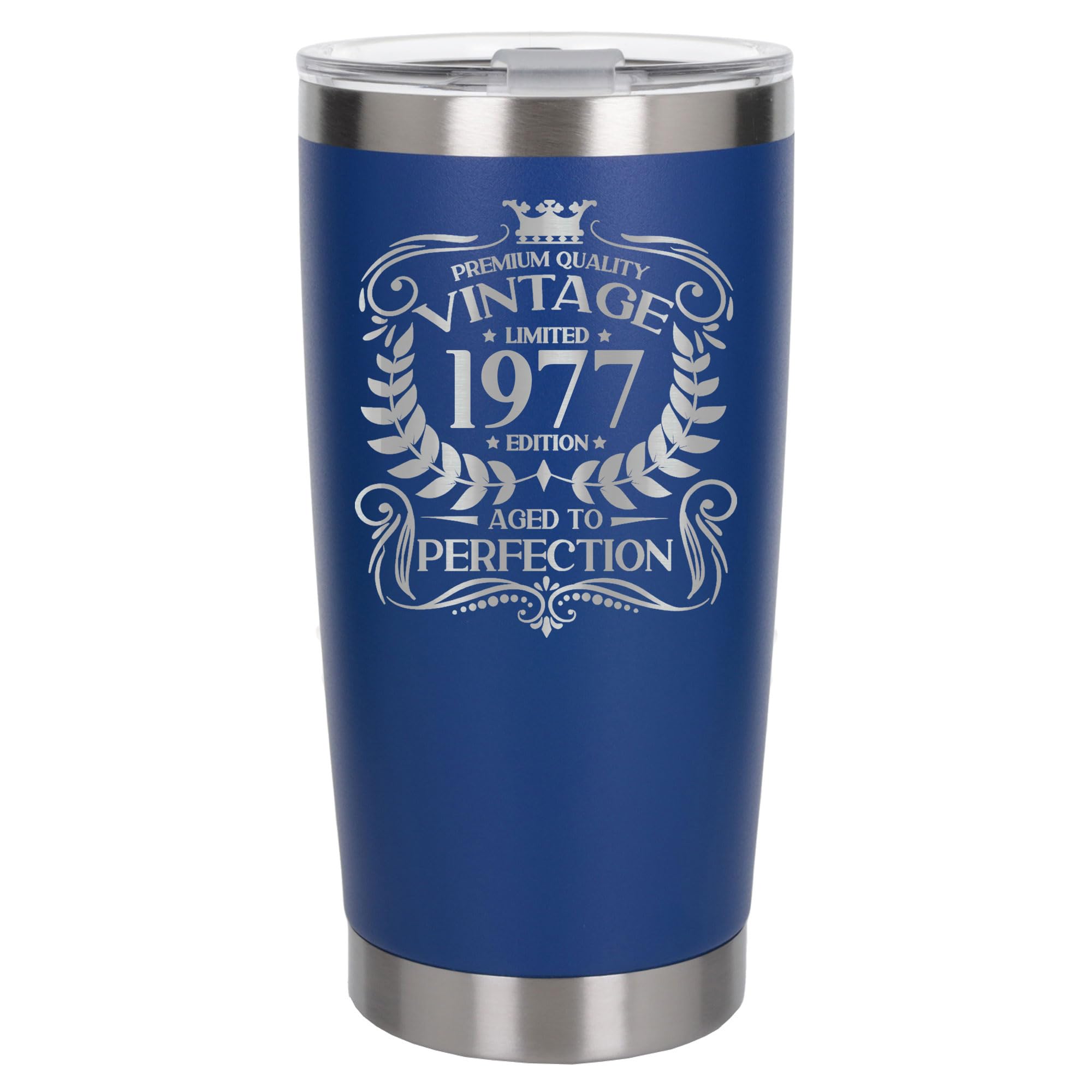 Always Looking Good 49th Birthday Gift Vintage 1977 Aged to Perfection Engraved Insulated Travel Mug Present for 49 Year Old Dark Blue Thermal Coffee Flask Travel Mugs with Lids