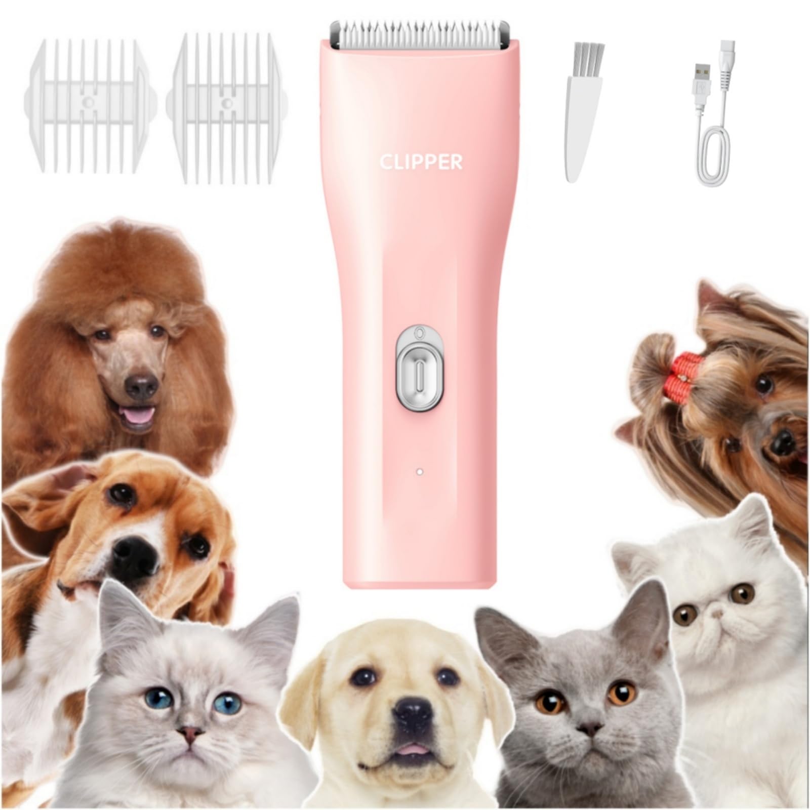 Hunde-Haarschneidemaschine, leise, waschbar, USB, wiederaufladbar, kabellos, für Hunde und Katzen