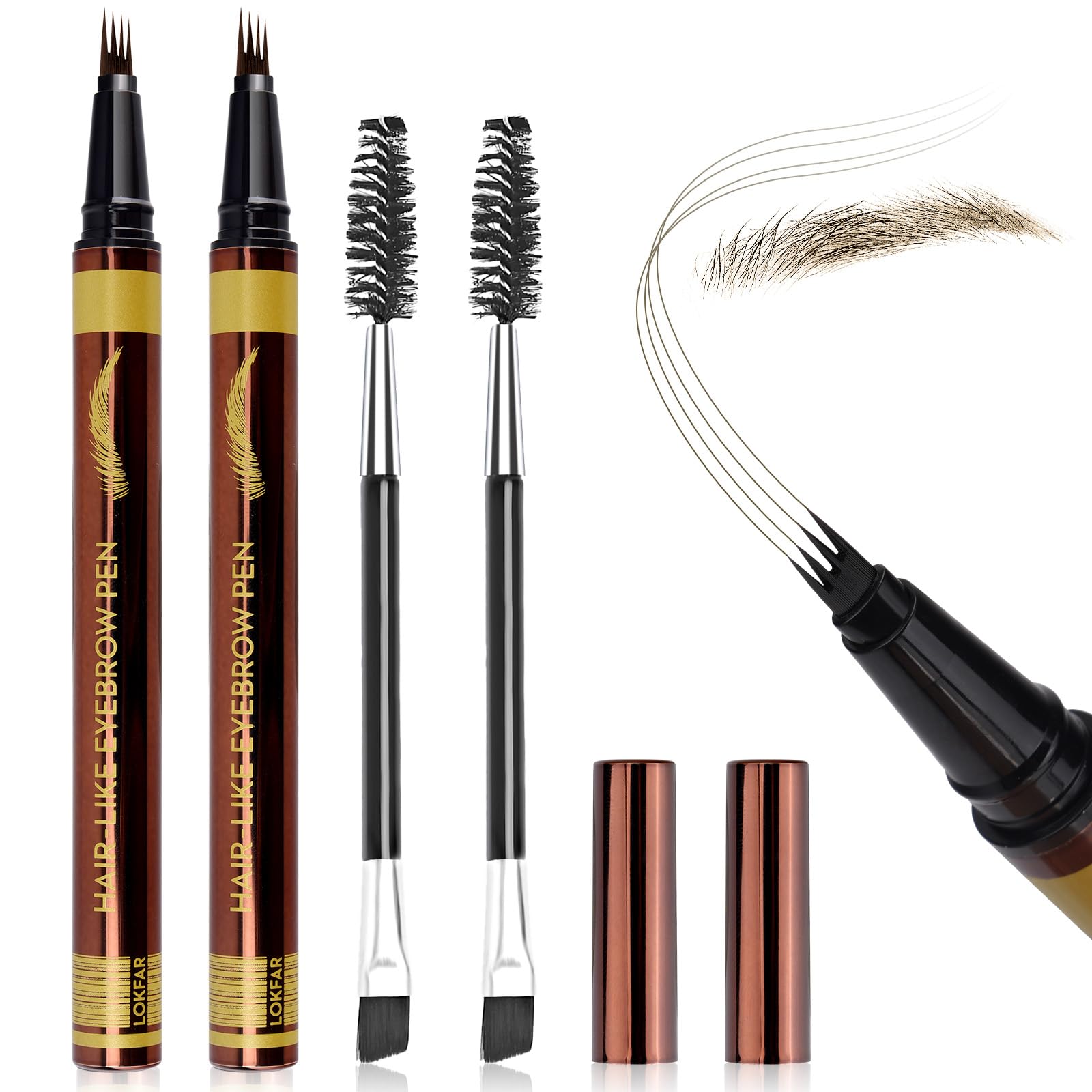 2PCS Eyebrow Pencils For Women【Natural Look】【Anti-smudge】【Waterproof】Microblading 4 Tips Eyebrow Pen With 2 Brushes, 04# Brown