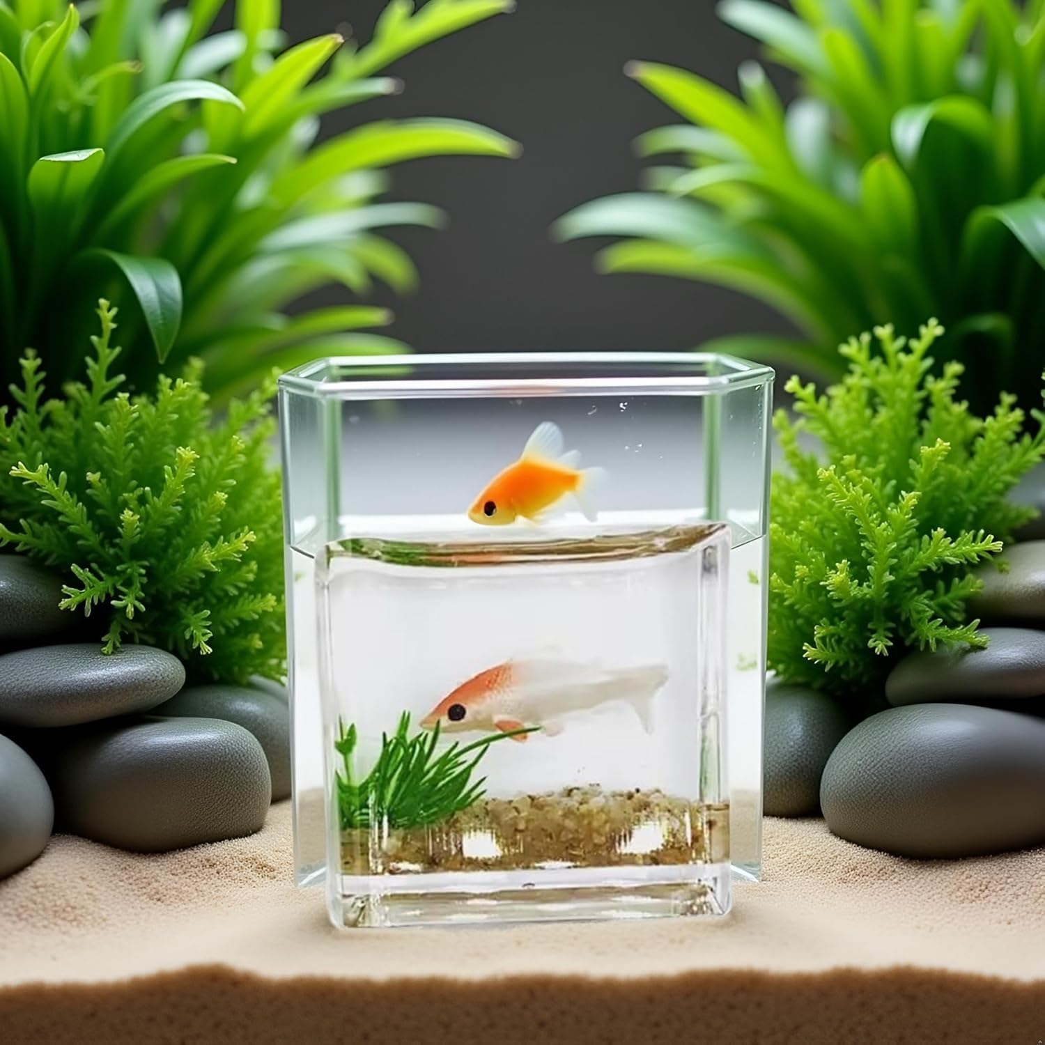 2Pcs White Goldfish Charm of A Mini Tank with This 1:12 Scale Miniature Accessory Square Fish Tank Realistic Glass Decor for Dollhouse Display Captivating Miniature - Image 3