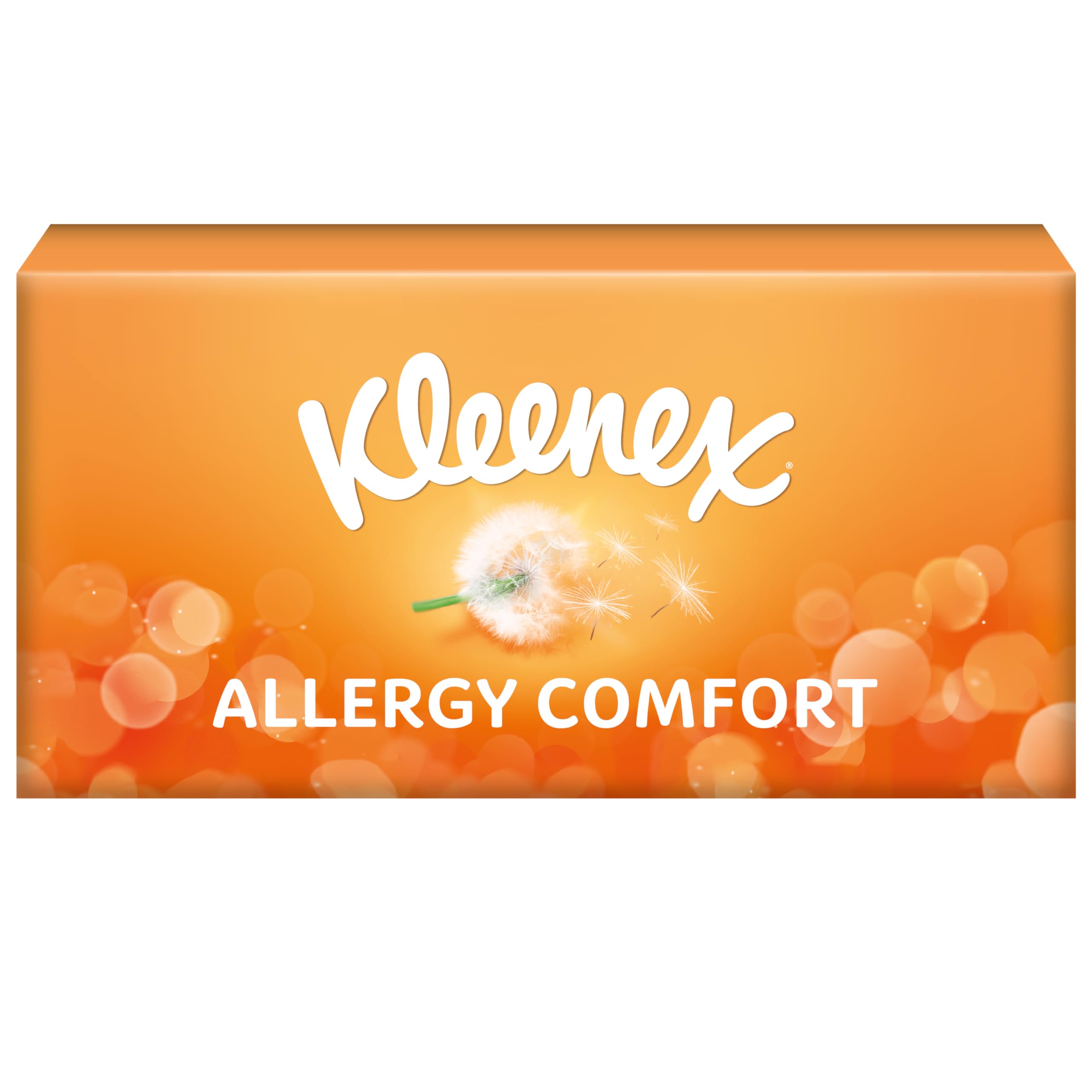 Kleenex Allergy Comfort Paper Tissues Box of 56 Tissues Orange Yellow Blue