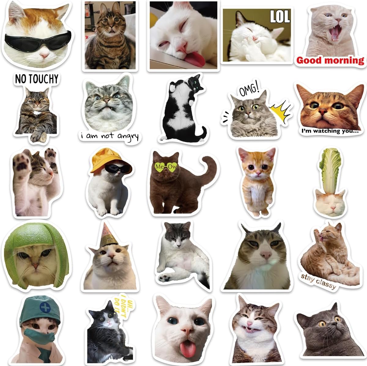 Cute Cat Stickers, Funny Cat Meme Stickers for Adults, 50PCS Funny Kawaii Animal Vinyl Waterproof Sticker for Laptop, Water Bottles, Phone, Scrapbook, Kiiten Pet Lovers Decals(B) - Image 7