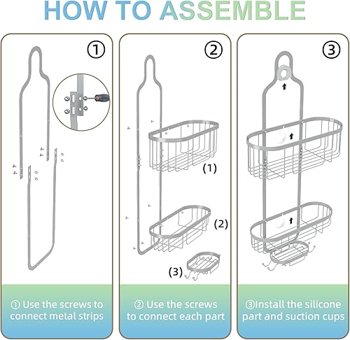 Miniatura 3 de Kadolina Organizador de ducha colgante para baño, cesta de almacenamiento para ducha sobre la cabeza con ganchos para maquinilla de afeitar y