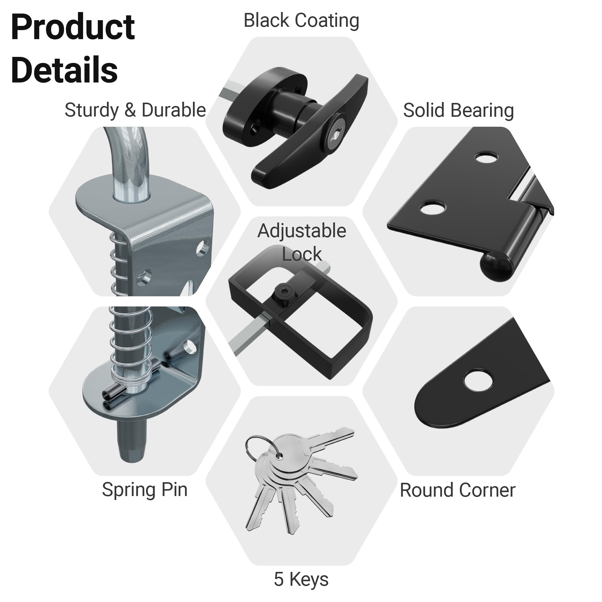 SKYSEN Shed Door Hardware Kit, Complete Set with T-Handle Lock, Barrel Bolts & Hinges.(sdhk) — Amazon image 3