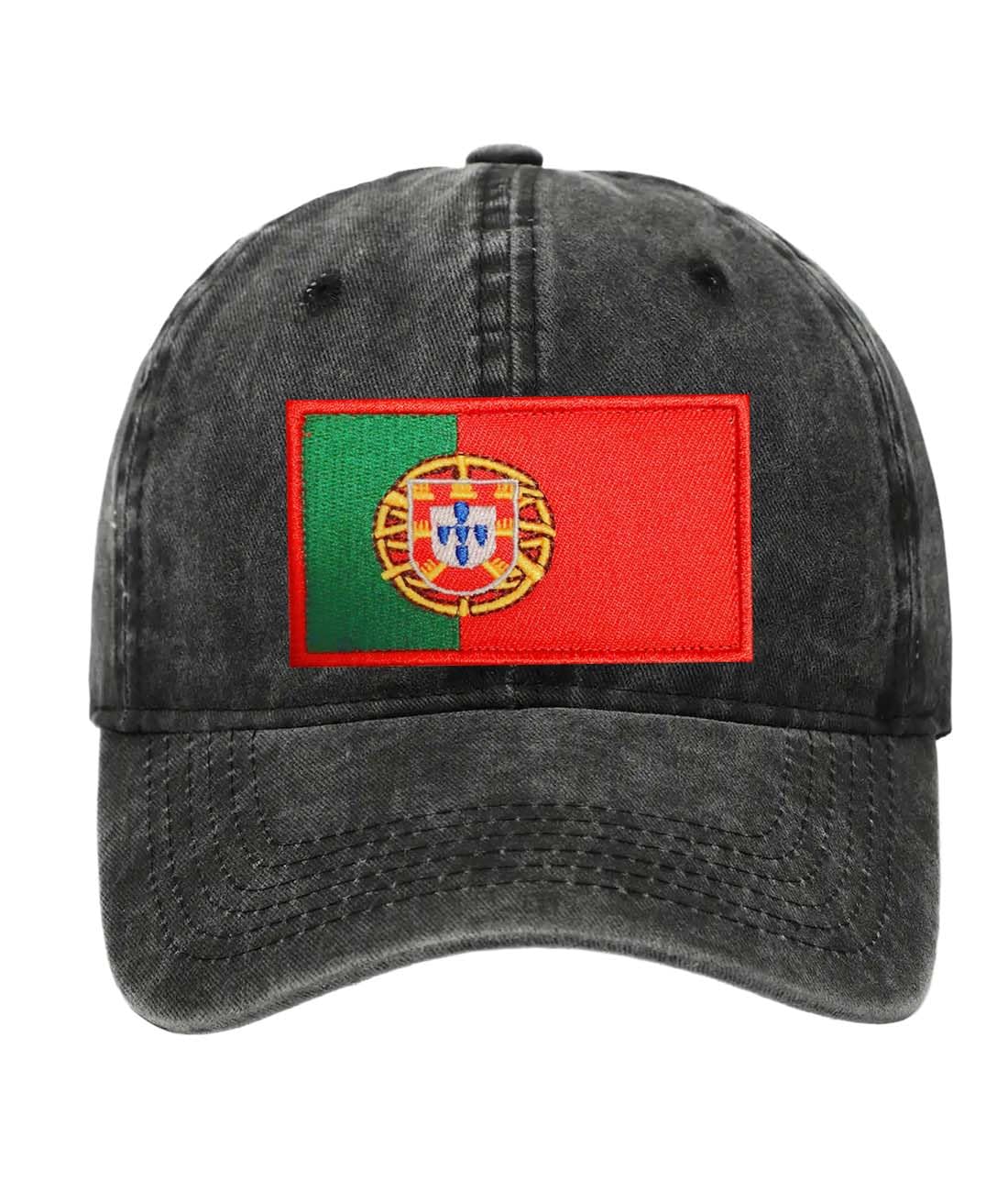 Portugals Baseball Cap with Washed Cotton Fabric, Hat with Embroidered Portuguese Patch, Sun Hat, Adjustable Baseball Cap for Unisex Men Women Teens Washed Baseball Cap Portugal