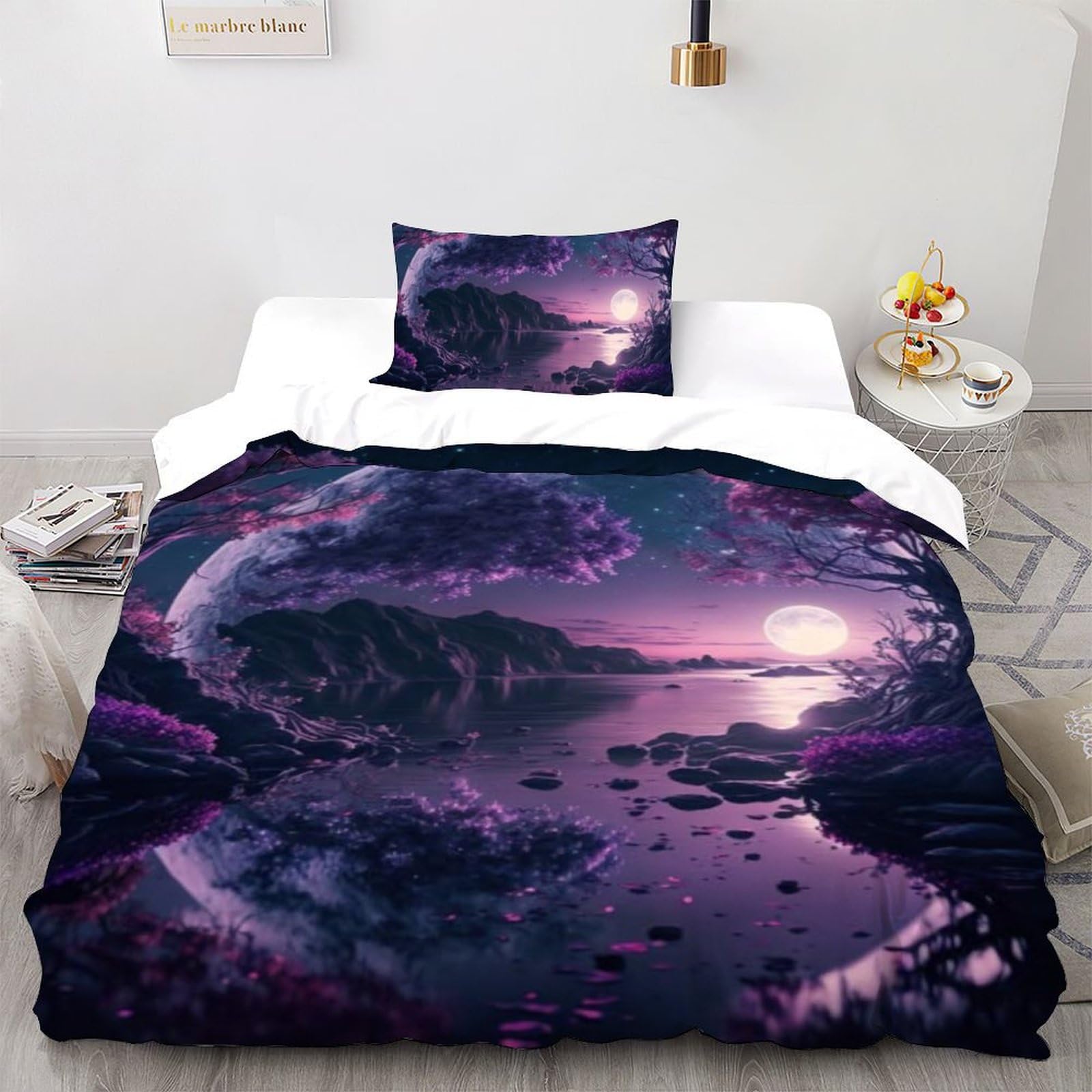 Housse de couette fermeture éclair anti-plis lit simple thème espace plantes