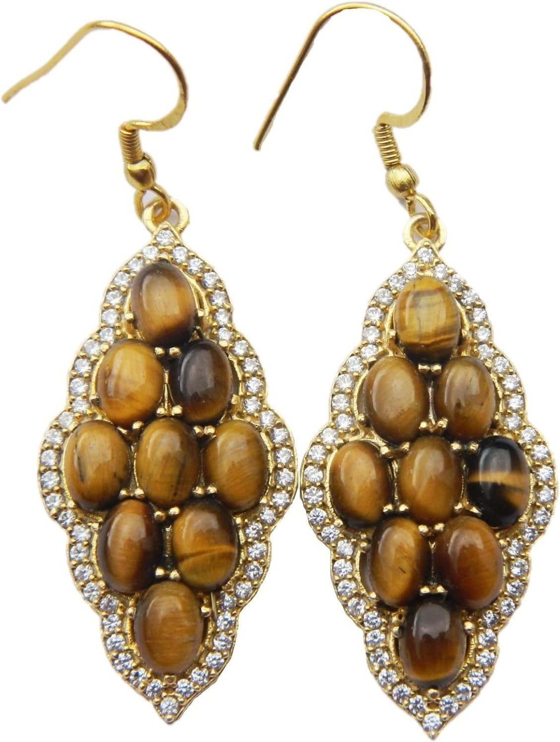Natural tiger eye With Cubic Zirconia earring Gold plated brass earring Handmade Beautiful Stylish earring Designer Fashion jewelry Gift jewelry Gift for Women